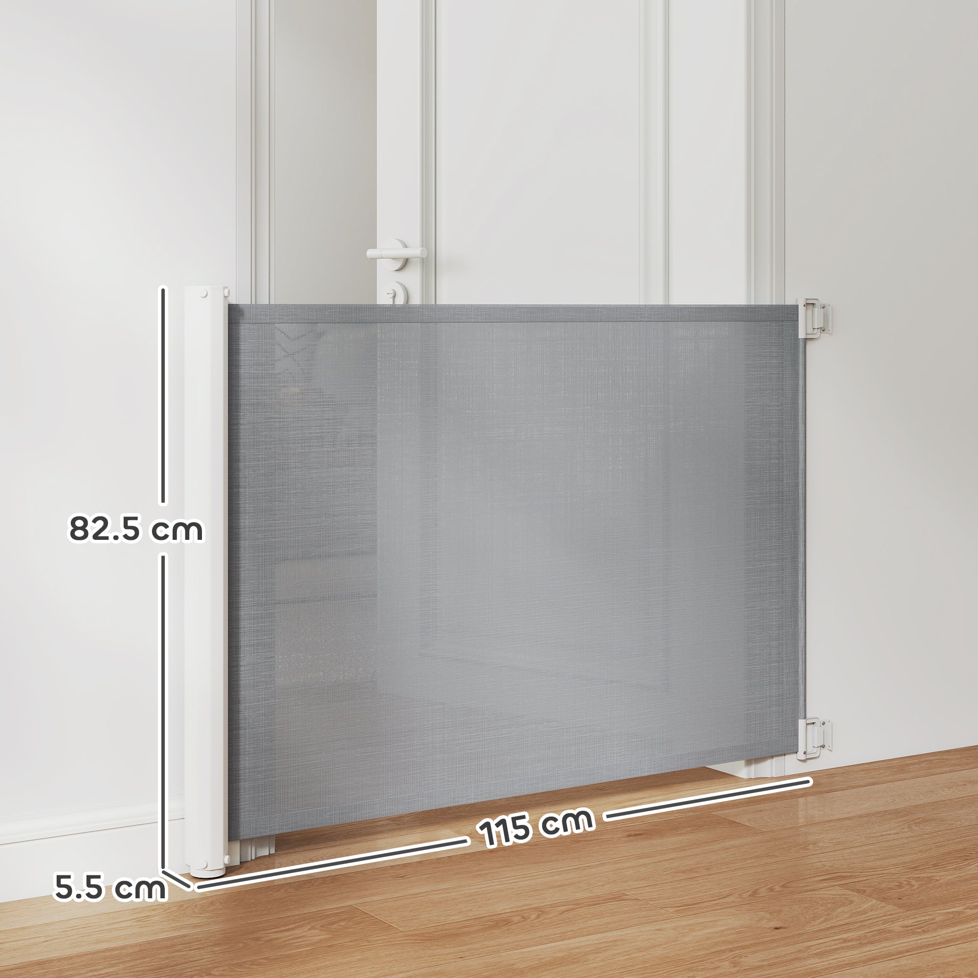 PawHut Retractable Safety Gate, Dog Pet Barrier, Folding Protector, for Home, Doorway, Stairs, 82.5H x 115Lcm - Grey