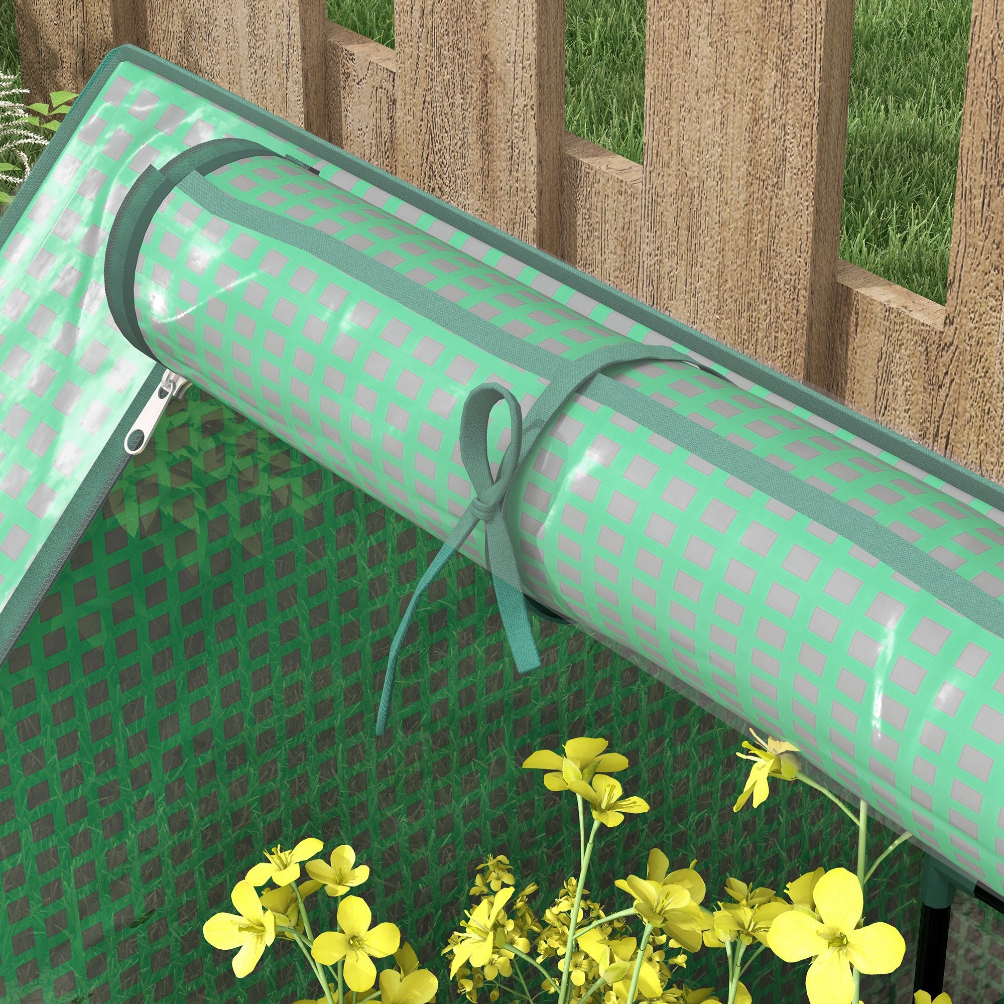 Outsunny Metal Planter Box with Cover, Raised Garden Bed with Greenhouse, for Herbs and Vegetables, Green and Dark Grey - North Peak Garden Furniture