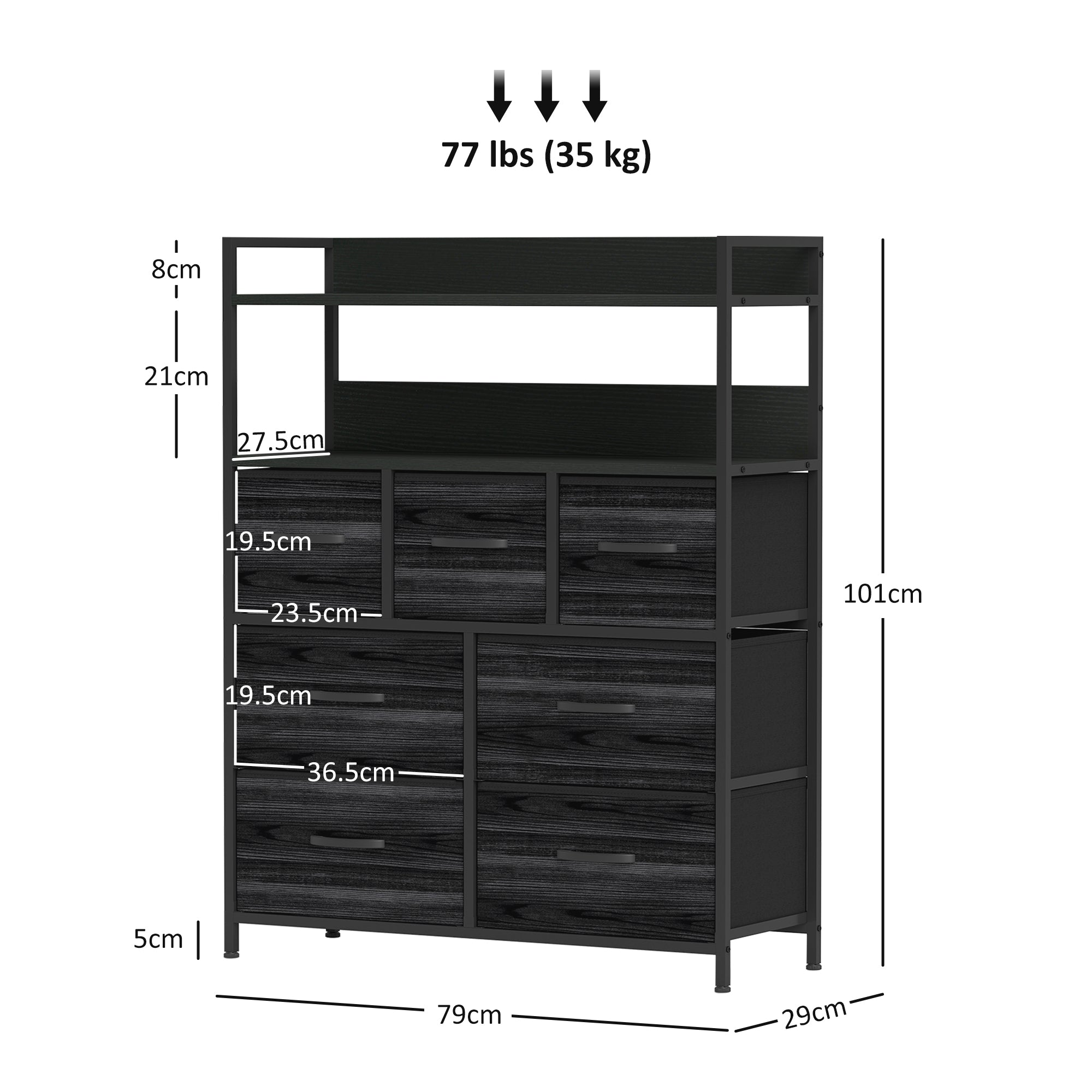 HOMCOM Rustic Chest of Seven Fabric Drawers - Black - North Peak Garden Furniture
