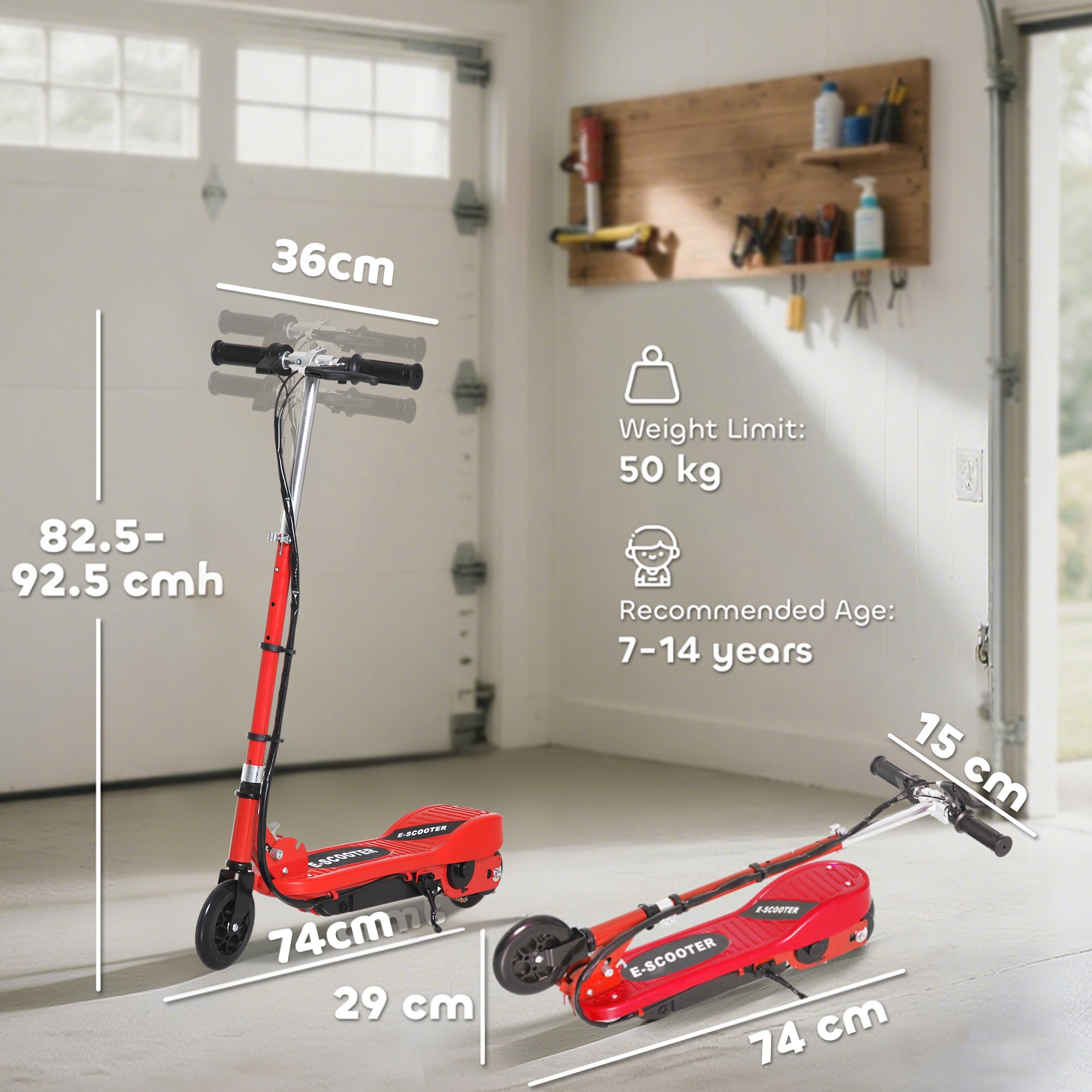 HOMCOM Folding Electric Kids Scooter Ride on Age 7-14, Red/Black