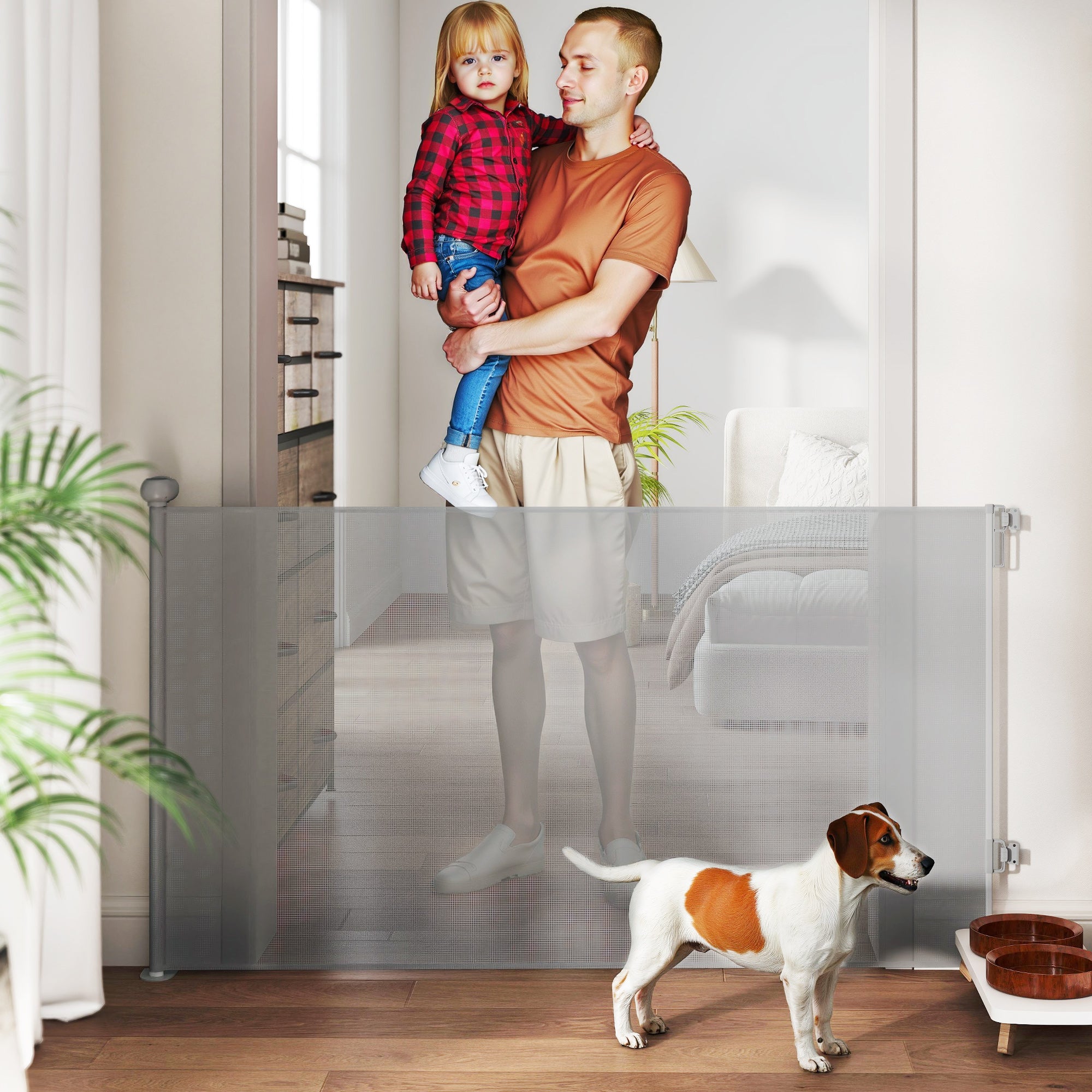 PawHut Retractable Stair Gate Extends Up to 140 cm Wide, Dog Gate for Doorways, Stairways, Hallways, Grey - North Peak Garden Furniture