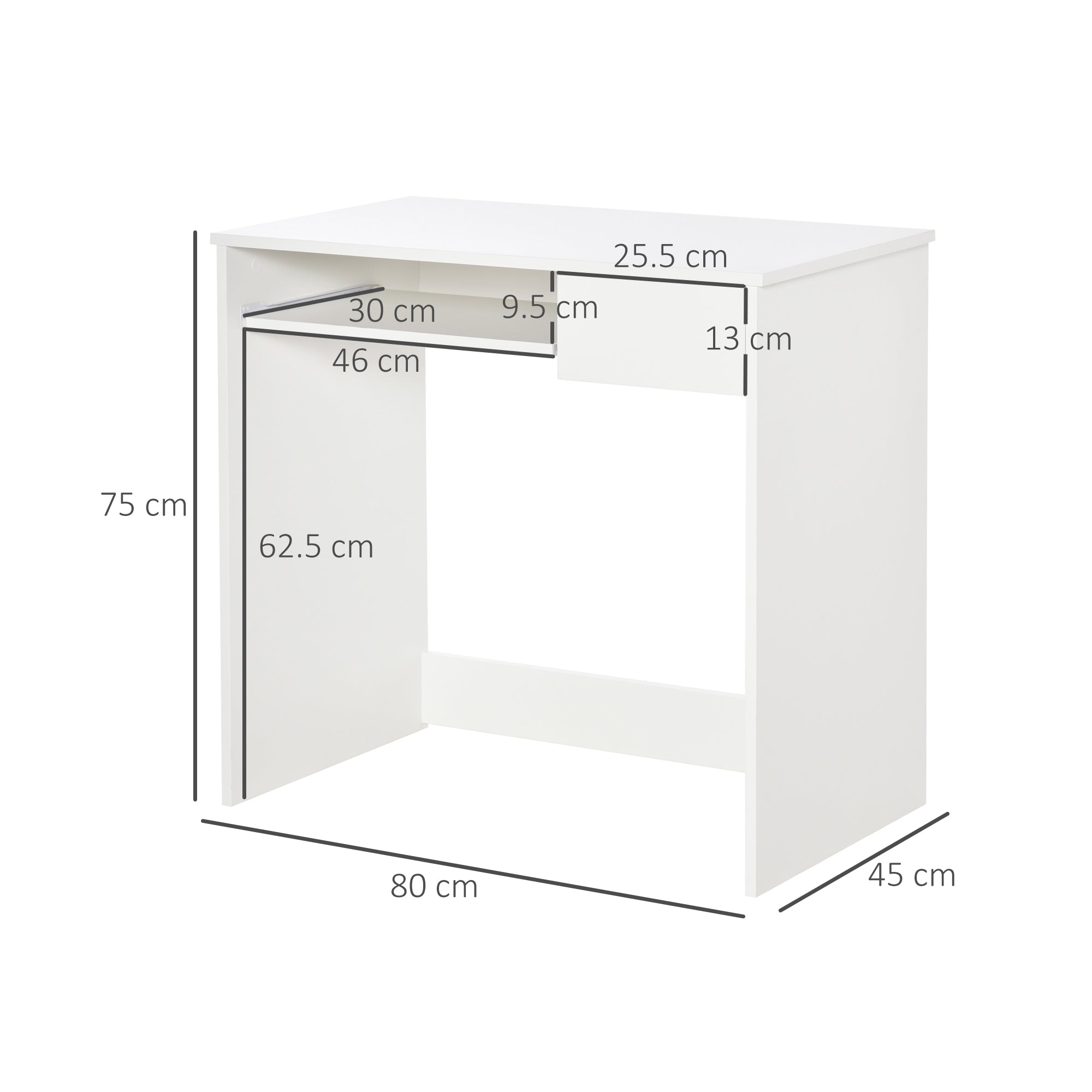 HOMCOM Compact Computer Table with Keyboard Tray Drawer Study Office Working Writing Desk, White - North Peak Garden Furniture