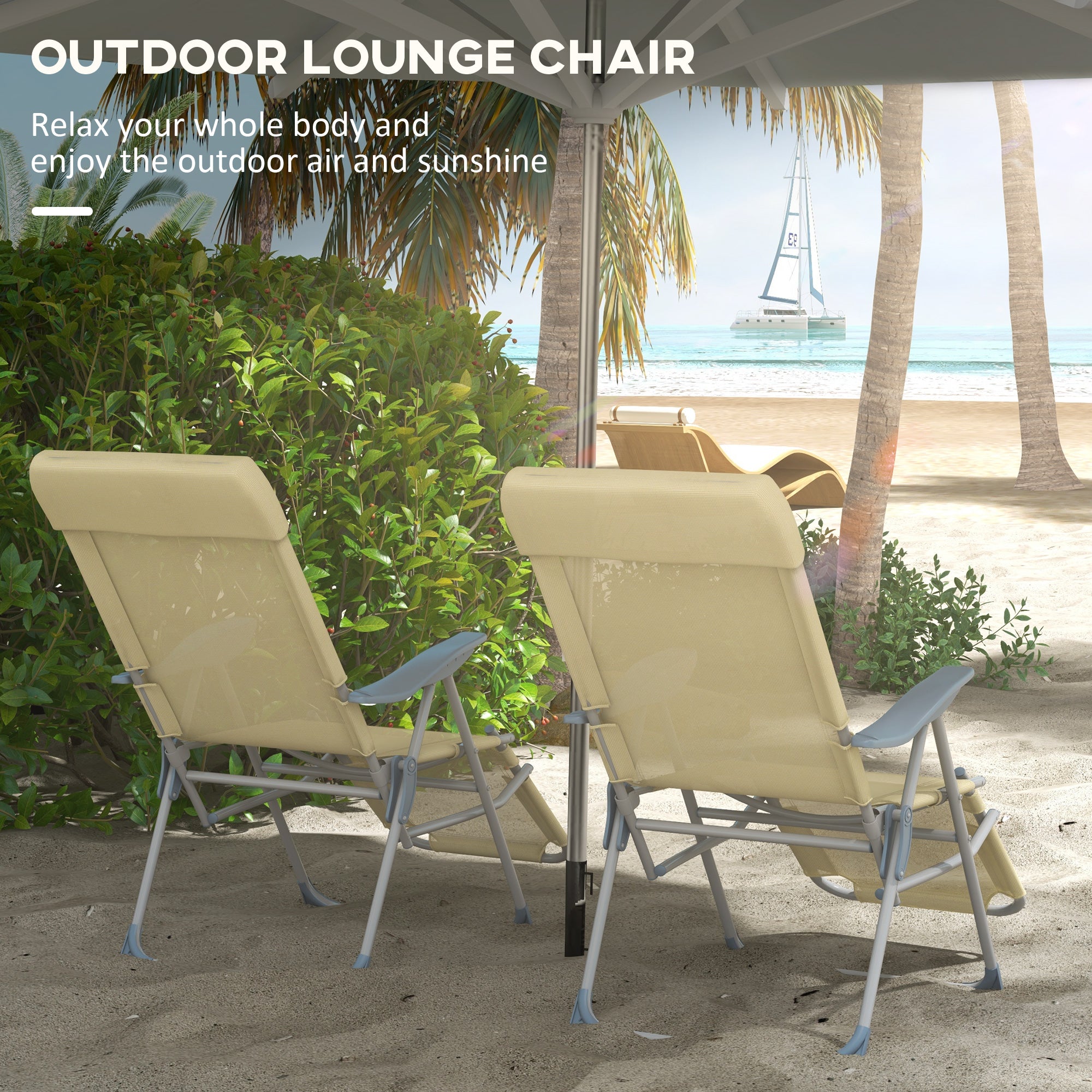 Outsunny Set of Two Sun Loungers, with Five-Position Adjustable Backs - Beige - North Peak Garden Furniture