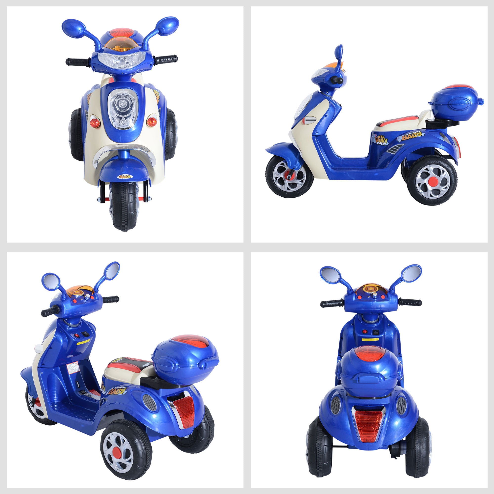 HOMCOM Kids Electric Ride On Toy Car 6V Electric Motorbike with Chargeable Battery Headlight and Music for 3-5 Years - Blue