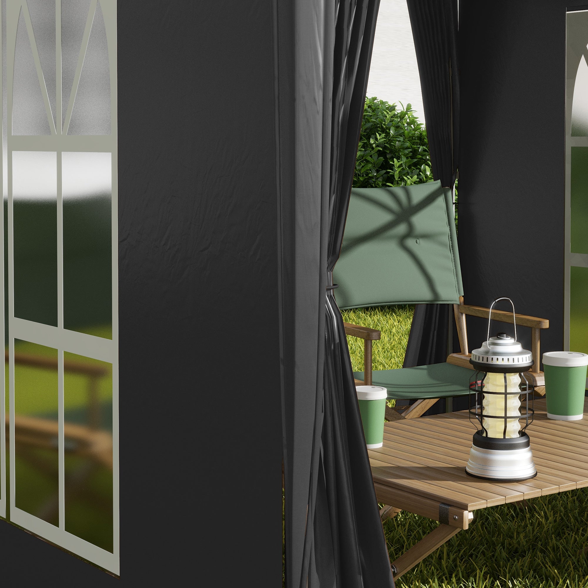 Outsunny 2 x 2 m Garden Pop Up Gazebo, Wedding Party Tent Marquee, Water Resistant Awning Canopy with Sidewalls, Windows, Carry Bag, Black - North Peak Garden Furniture
