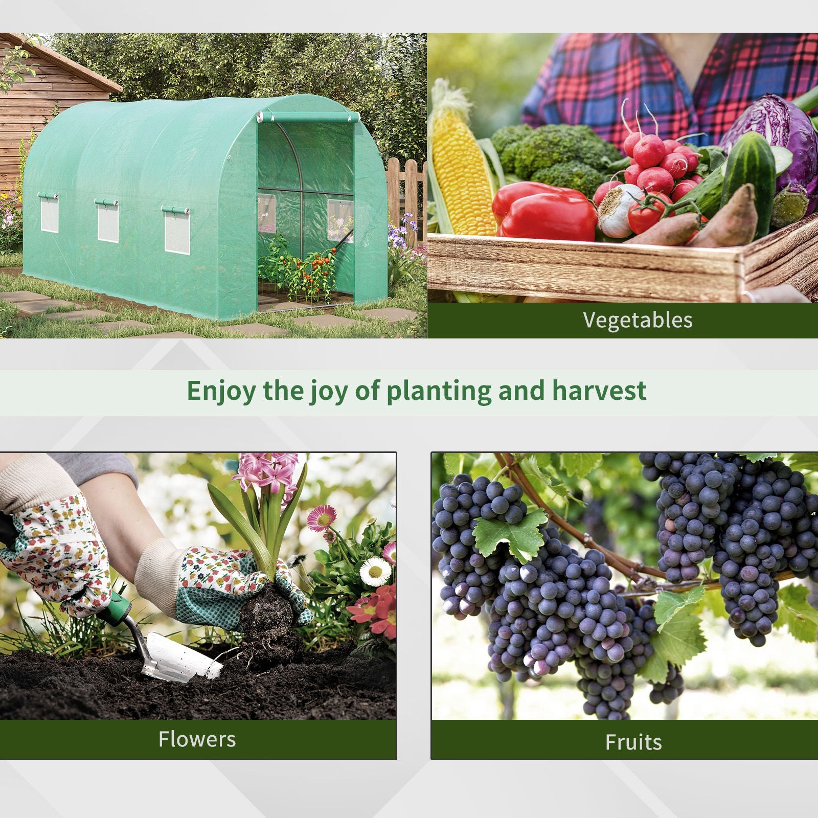 Outsunny 4L x 2W x 2H M Greenhouse Walk-in Polytunnel Outdoor Garden Flower Vegetable Planter 25mm Diameter Galvanised Steel Frame with Zipped Door