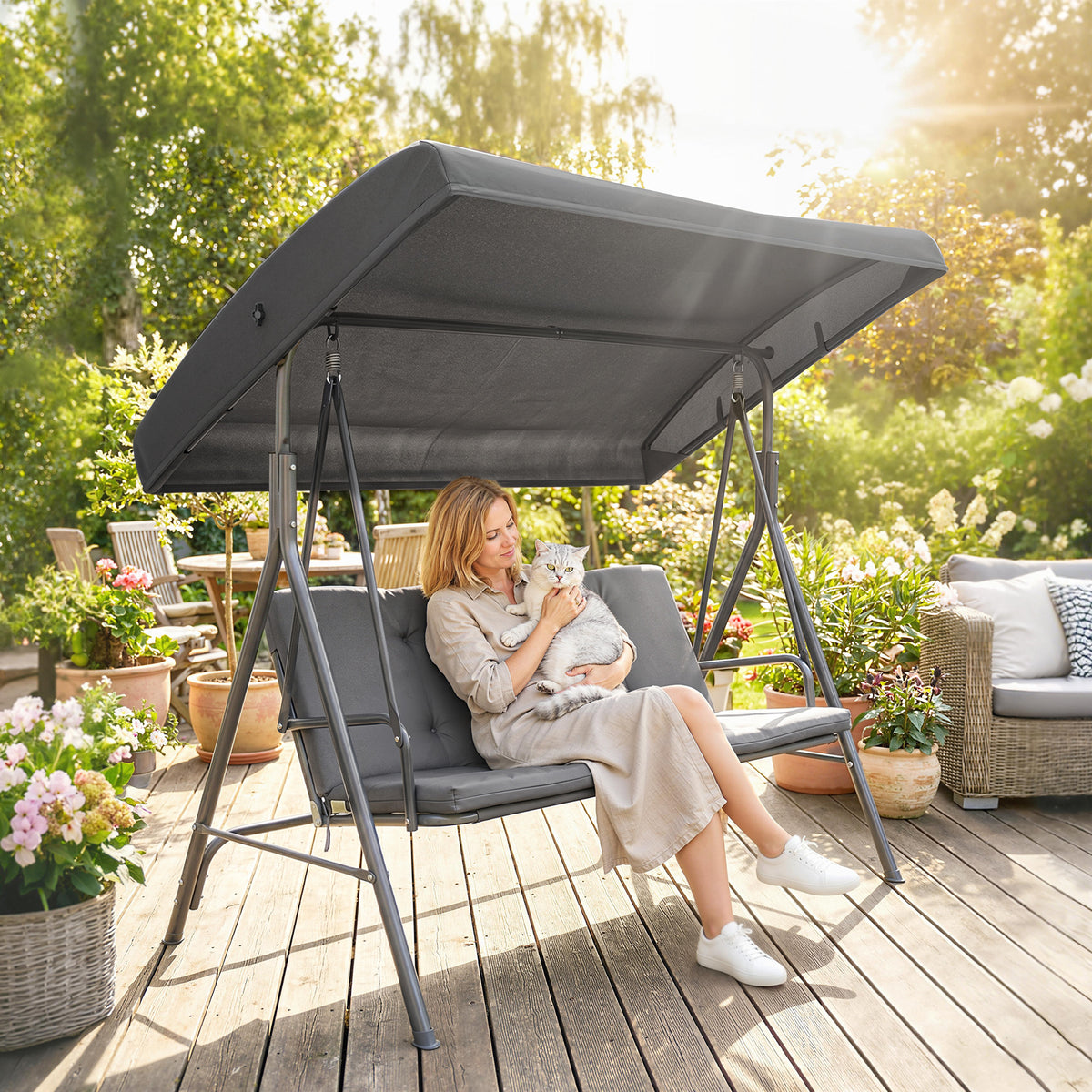 Outsunny Three-Seater Garden Swing Seat - Dark Grey