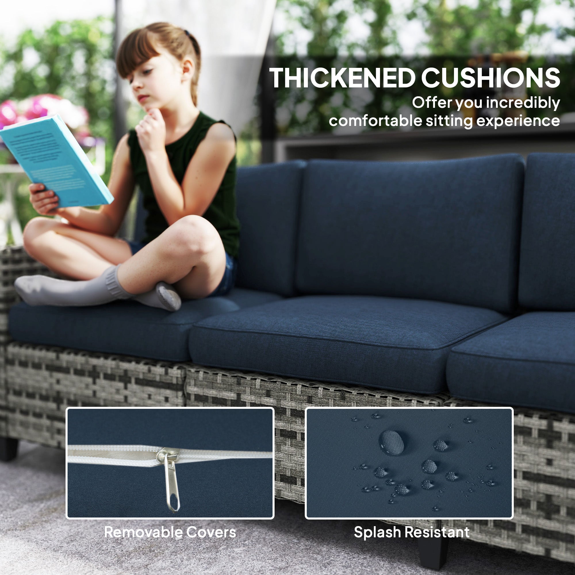 Outsunny Six-Piece Modular Rattan Sofa Set - Navy Blue - North Peak Garden Furniture
