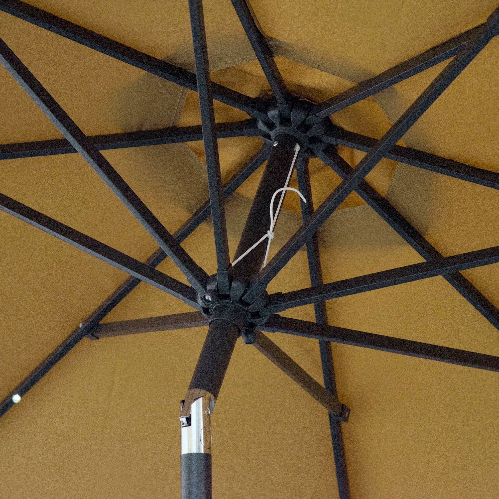 Outsunny 2.7m Patio Garden Umbrella Outdoor Parasol with Tilt Crank and 24 LEDs Lights (Brown) - North Peak Garden Furniture