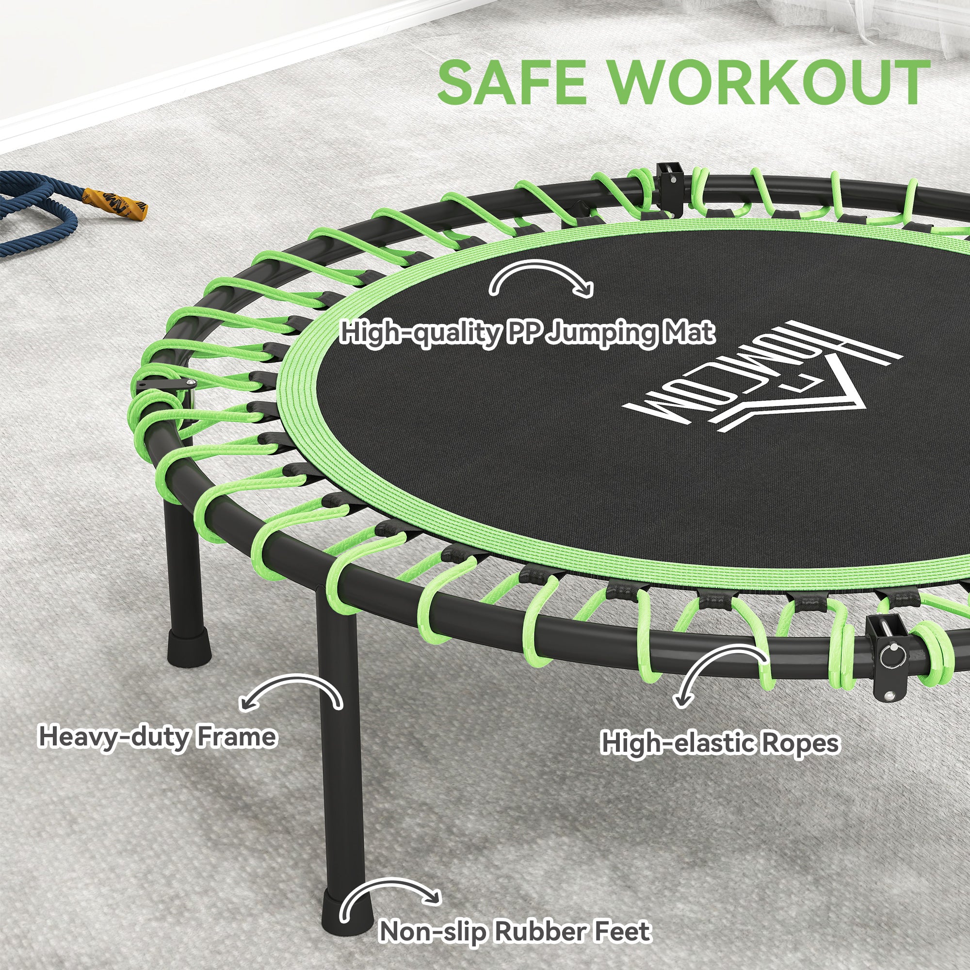 HOMCOM Mini Round Steel Frame Trampoline w/ Adjustable Handle, Green - North Peak Garden Furniture