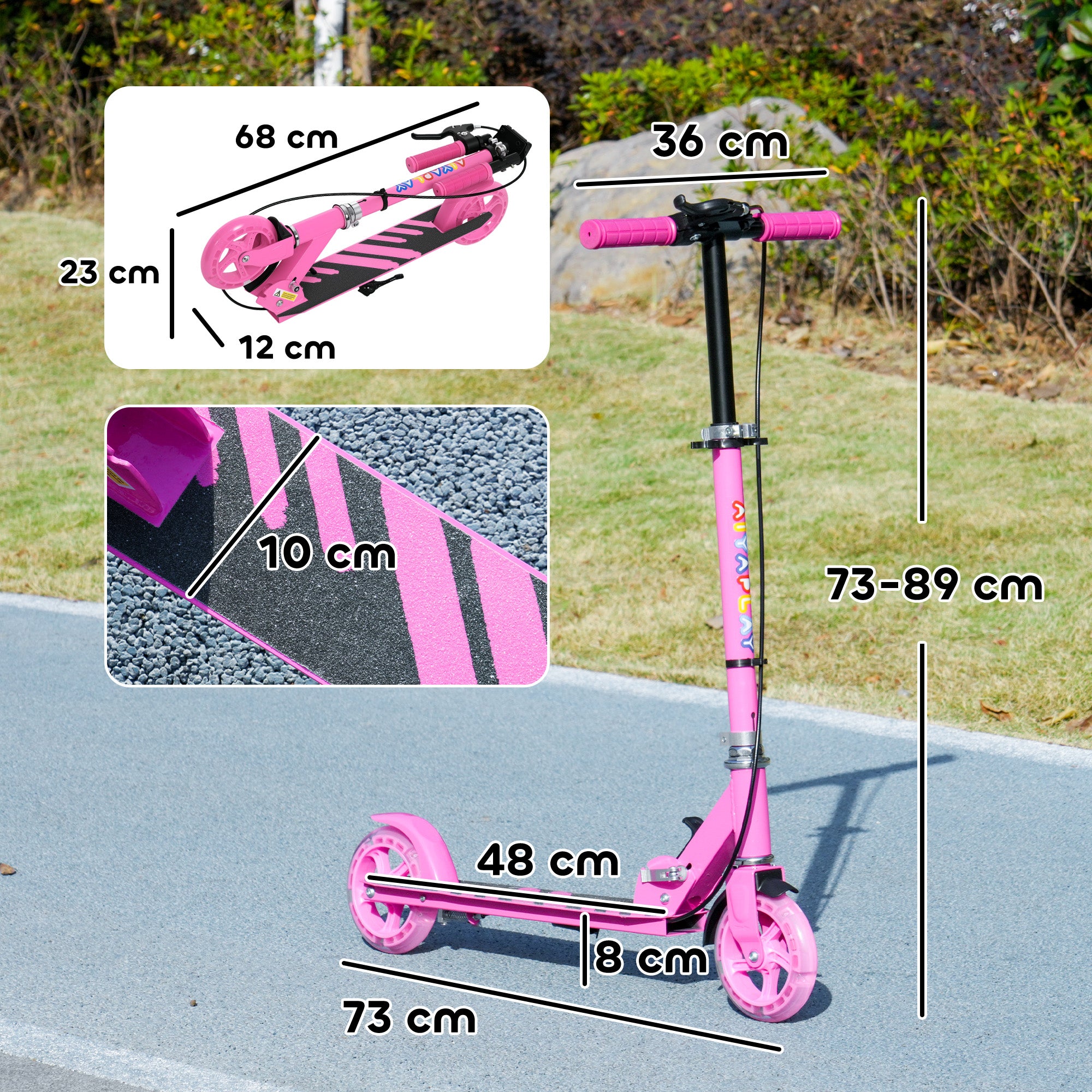 AIYAPLAY Scooter for Kids Ages 3-8 with Adjustable Handle, 2 Light up Wheels, Handbrake & Rear Brake for Girls and Boys, Pink - North Peak Garden Furniture