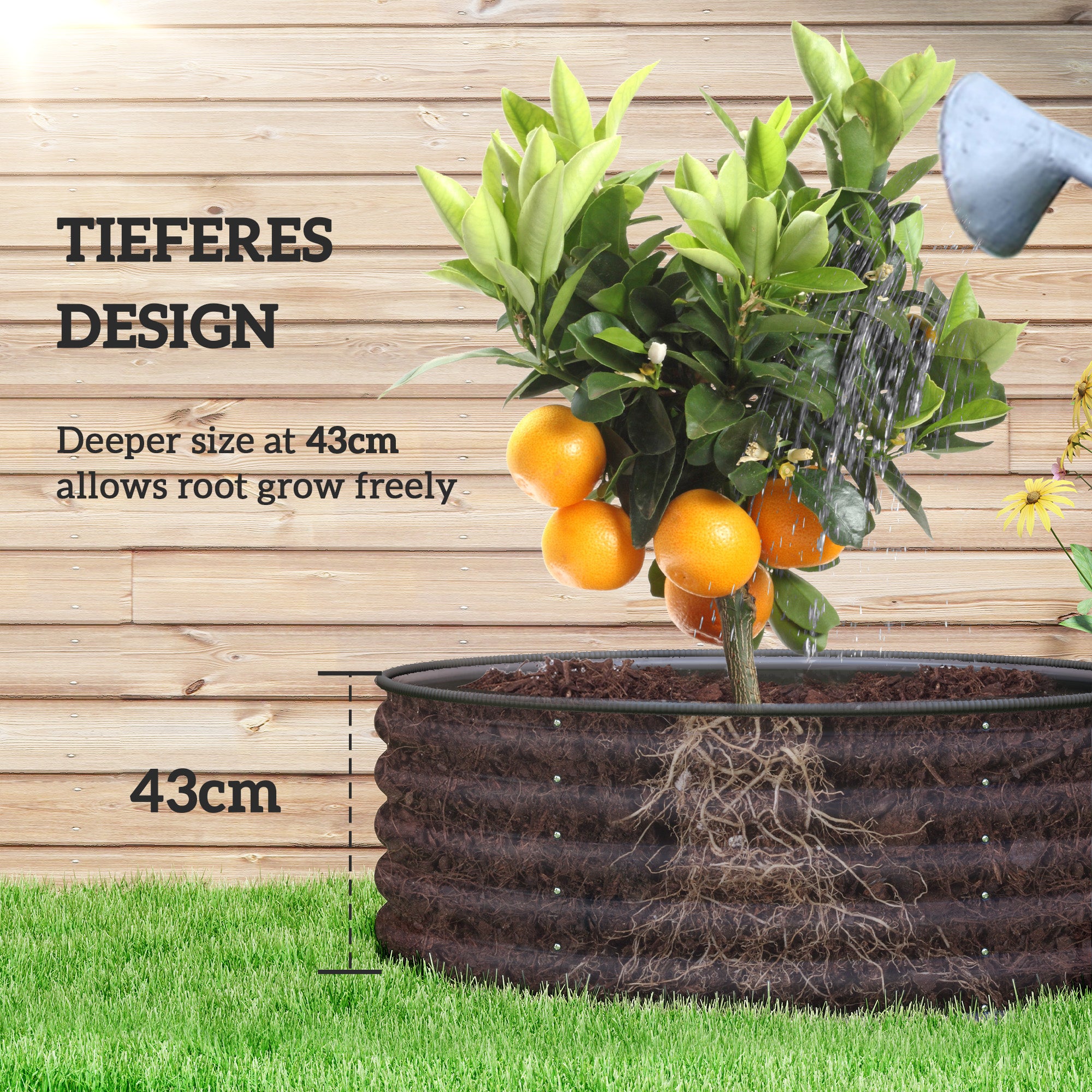 Outsunny Galvanised Raised Garden Bed with Safety Edging, Outdoor Raised Planter Box with Gloves, 120 x 120 x 43cm, Dark Grey - North Peak Garden Furniture