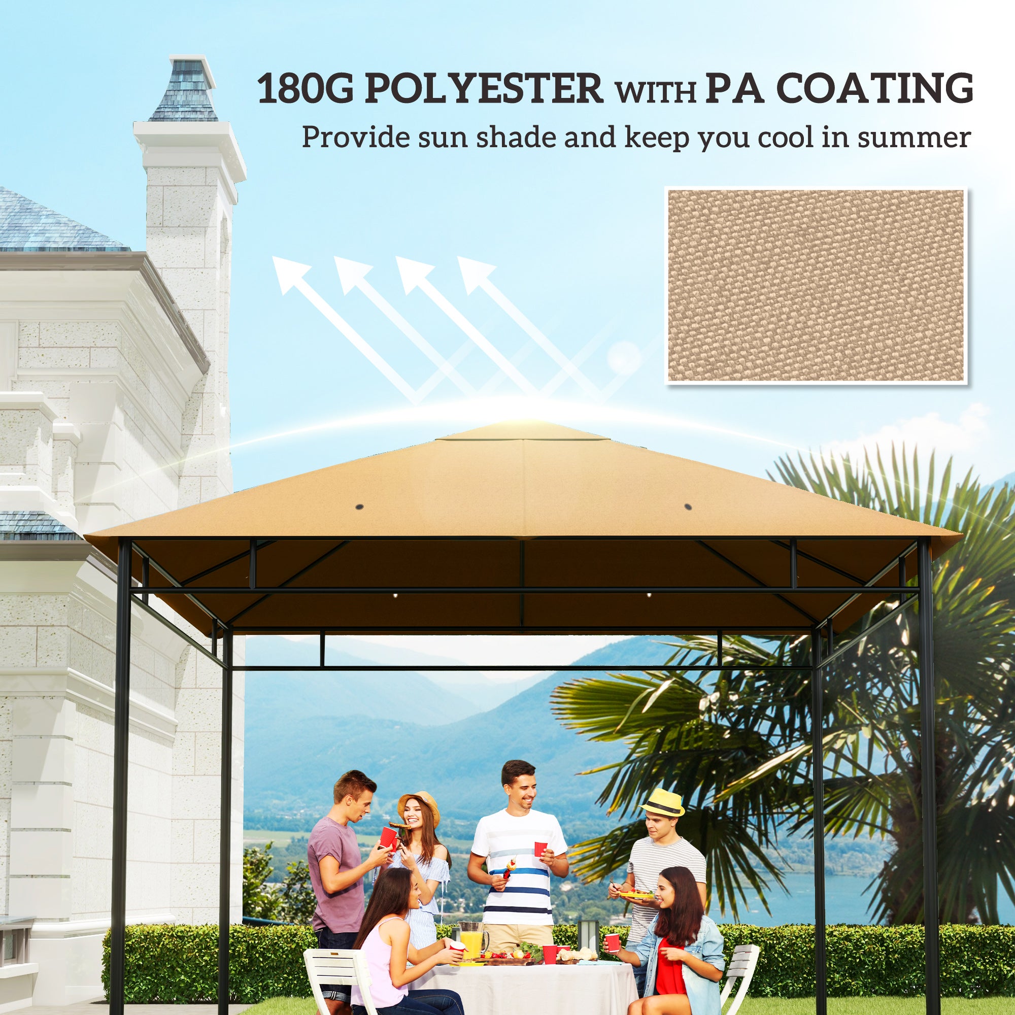 Outsunny 3 x 3 m Gazebo Canopy Replacement Cover, Garden Gazebo Roof Replacement with Drain Holes, TOP COVER ONLY, Beige