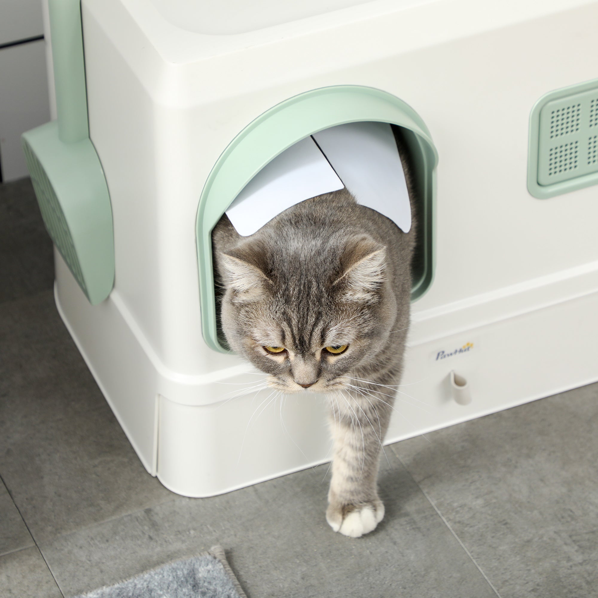PawHut Cat Litter Box, Hooded Cat Litter Tray, with Drawer Pan, Scoop, Deodorants - North Peak Garden Furniture