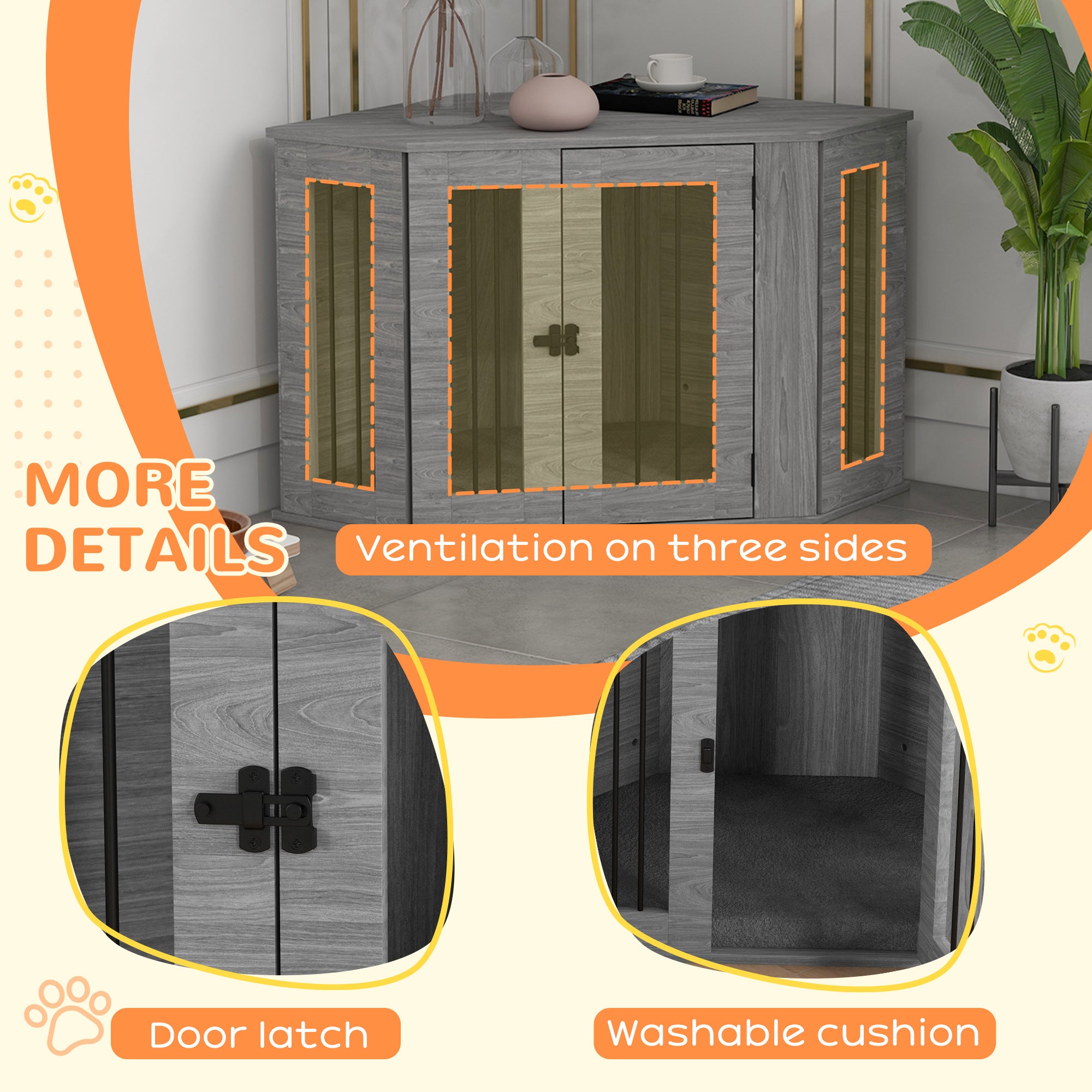 PawHut 2 in 1 Dog Crate Furniture Side Table, with Cushion, 104 x 55 x 63cm - Grey - North Peak Garden Furniture