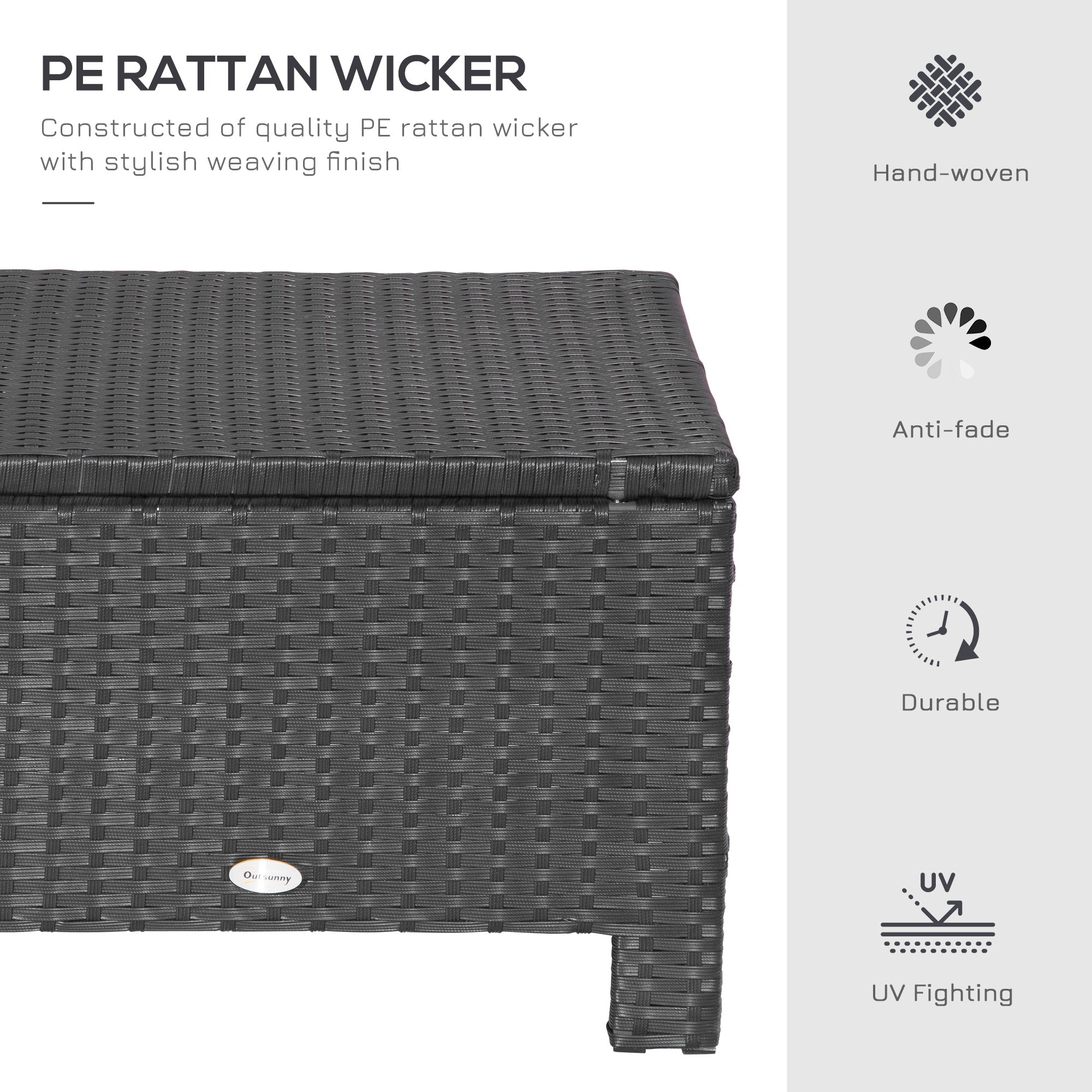 Outsunny Rattan Footstool Wicker Ottoman with Padded Seat Cushion Outdoor Patio Furniture for Garden Poolside Living Room, 50 x 50 x 35 cm, Black - North Peak Garden Furniture