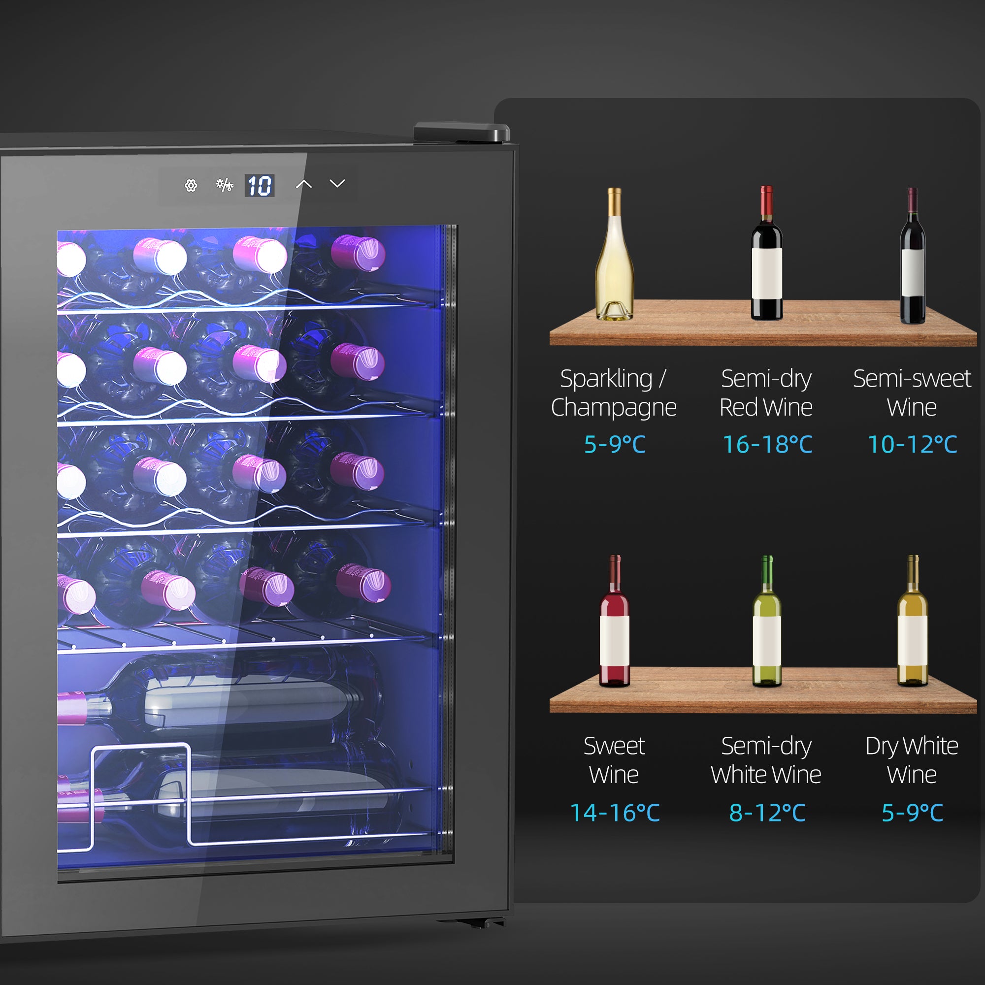 HOMCOM 20 Bottle 5-18℃ Countertop Wine Fridge - Black - North Peak Garden Furniture