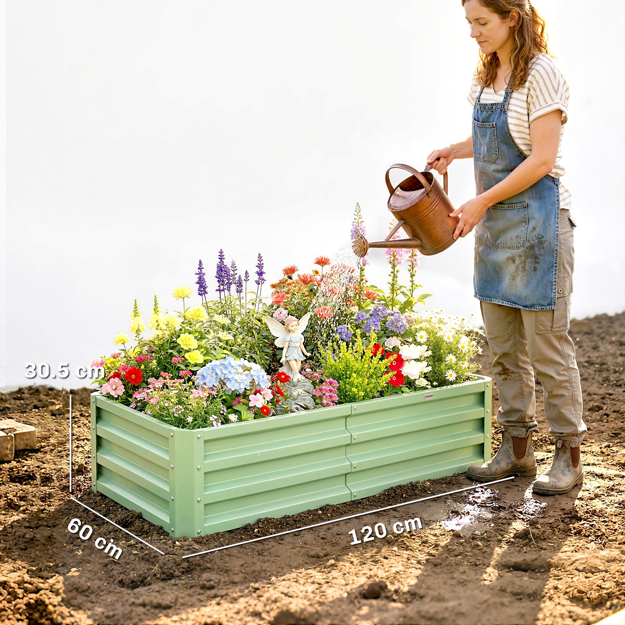 Outsunny Raised Beds for Garden, Galvanised Outdoor Planters, for Herbs and Vegetables, Use for Patio, Garden, Balcony