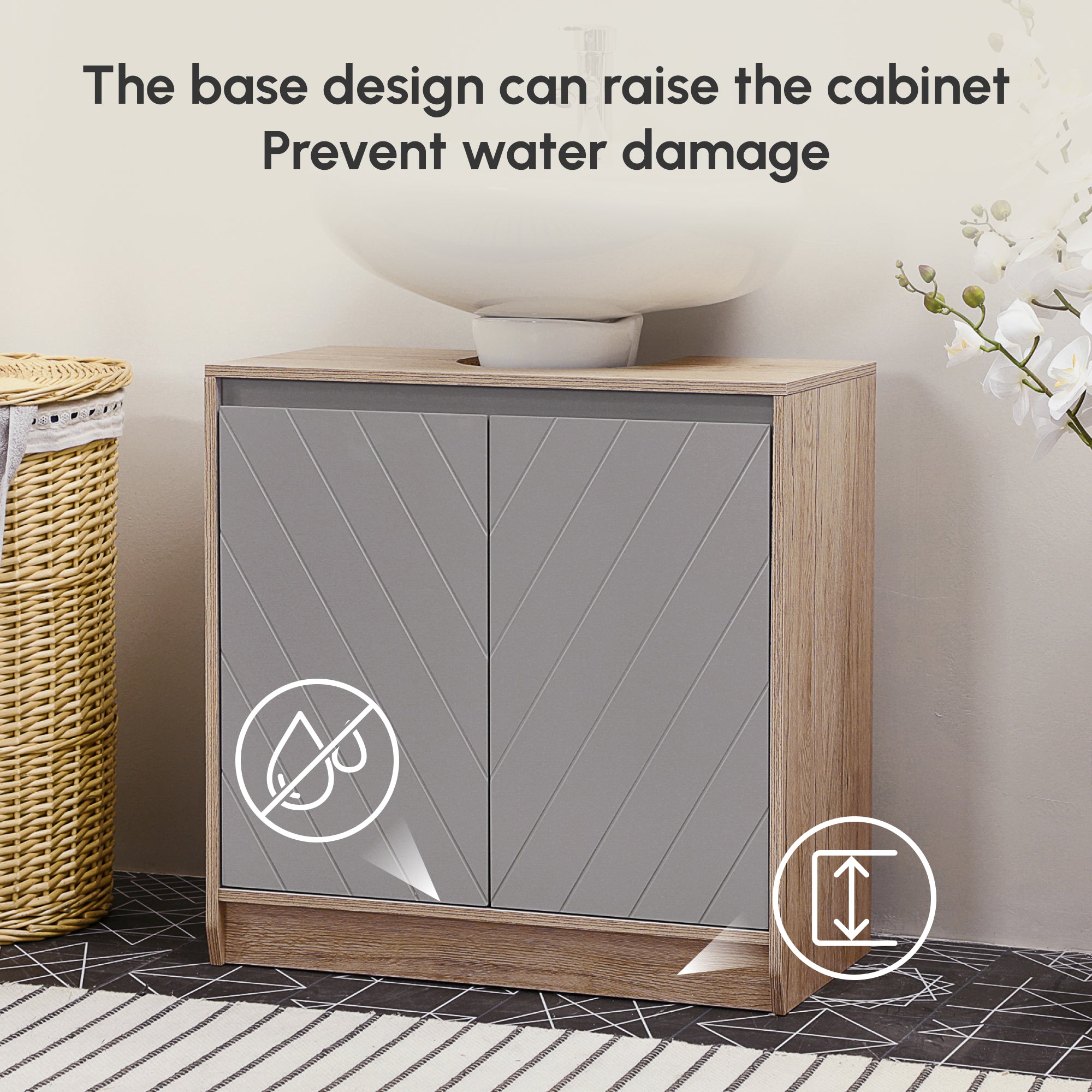 HOMCOM Under Sink Storage Cabinet Floor Standing Cupboard w/ Adjustable Shelf Bathroom Cabinet 2 Doors Versatile Style Grey - North Peak Garden Furniture