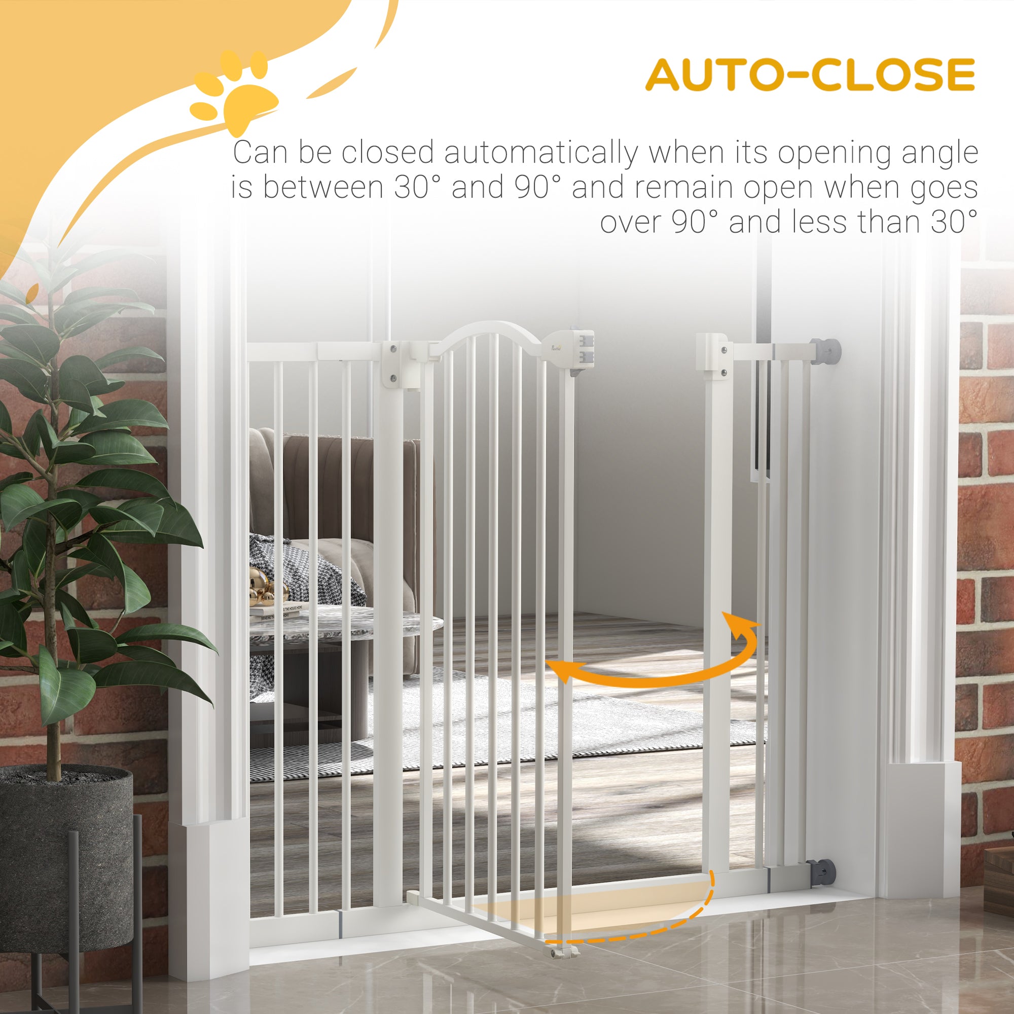 PawHut Metal 74-100cm Adjustable Pet Gate Safety Barrier w/ Auto-Close Door White - North Peak Garden Furniture