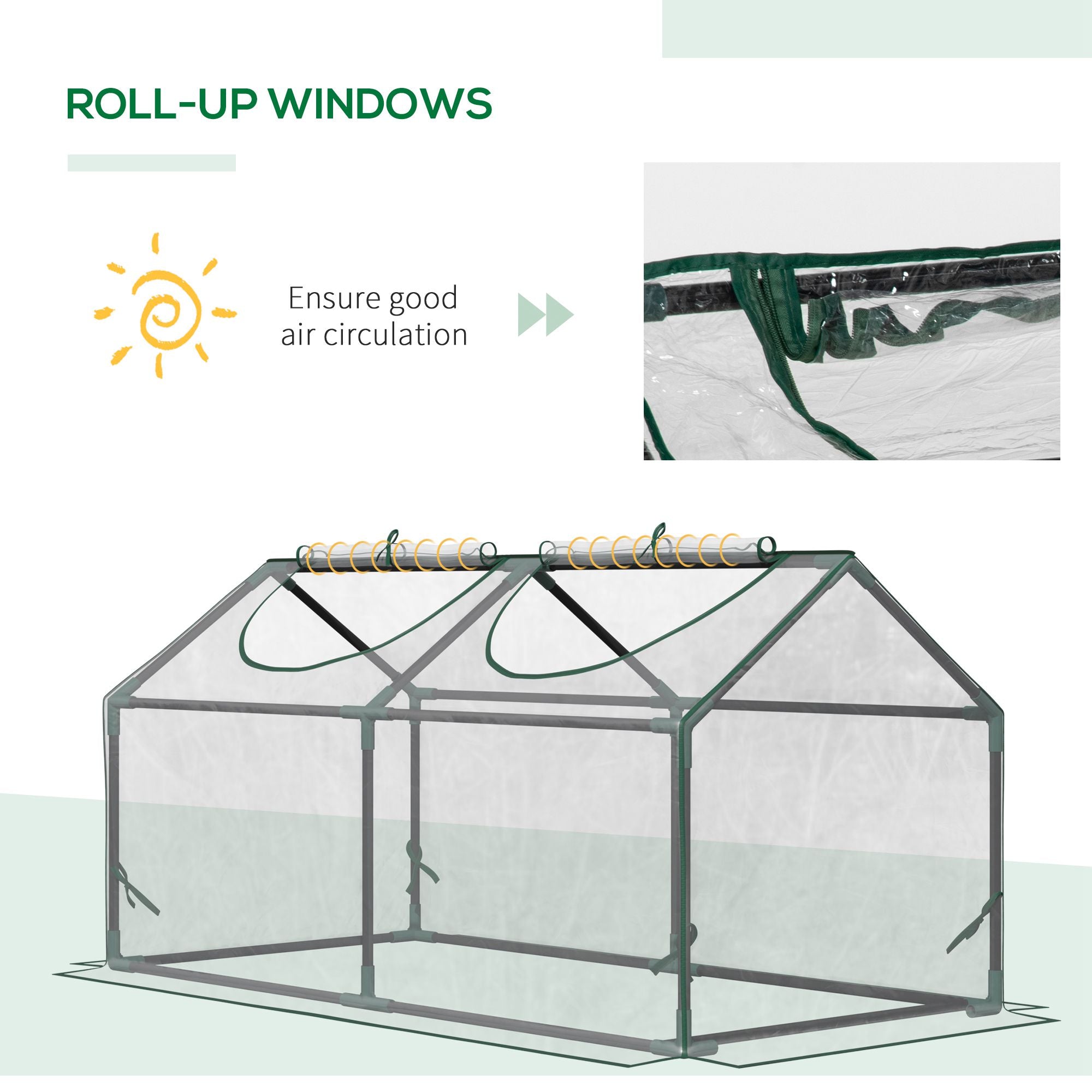 Outsunny Mini Greenhouse Portable Flower Planter Vegetable Grow House for Garden Backyard with Zipped Windows, 120 x 60 x 60 cm, Clear - North Peak Garden Furniture