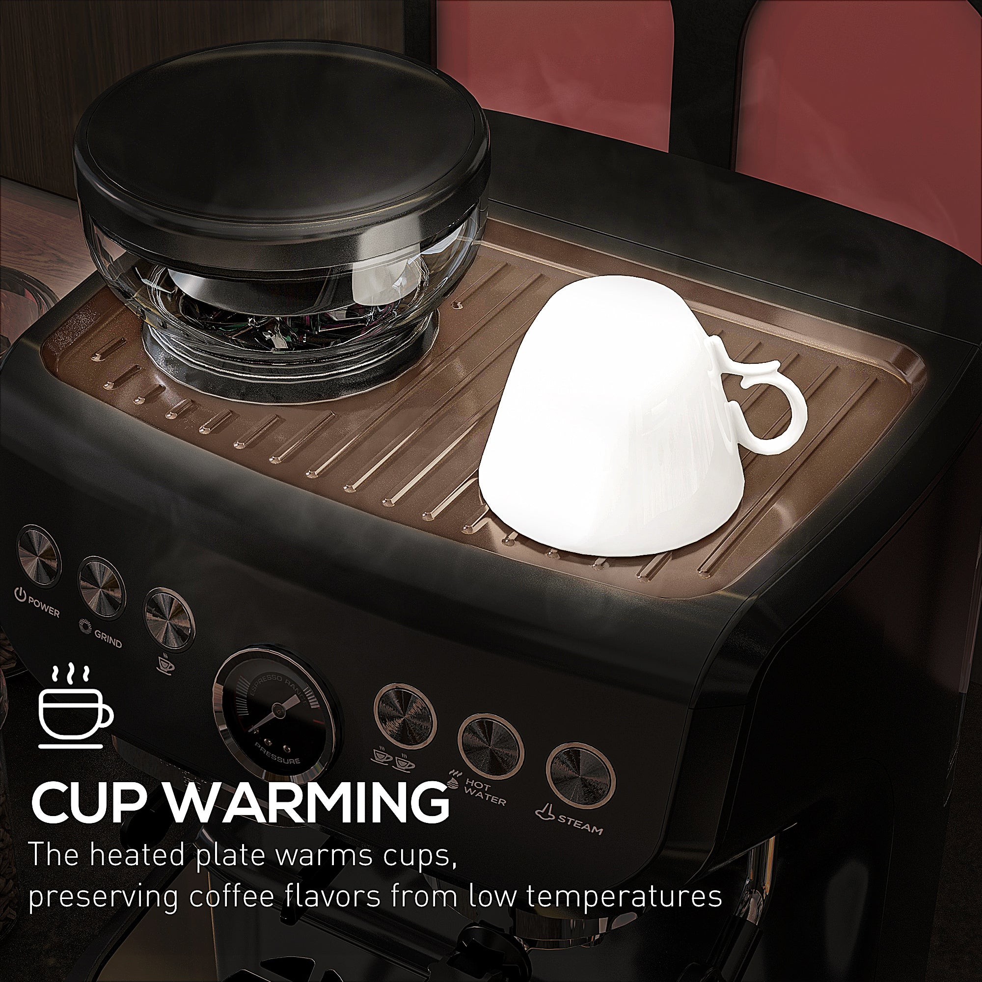 HOMCOM 15 Bar Coffee Machine, with Adjustable Grind, Steamer and Accessories - North Peak Garden Furniture