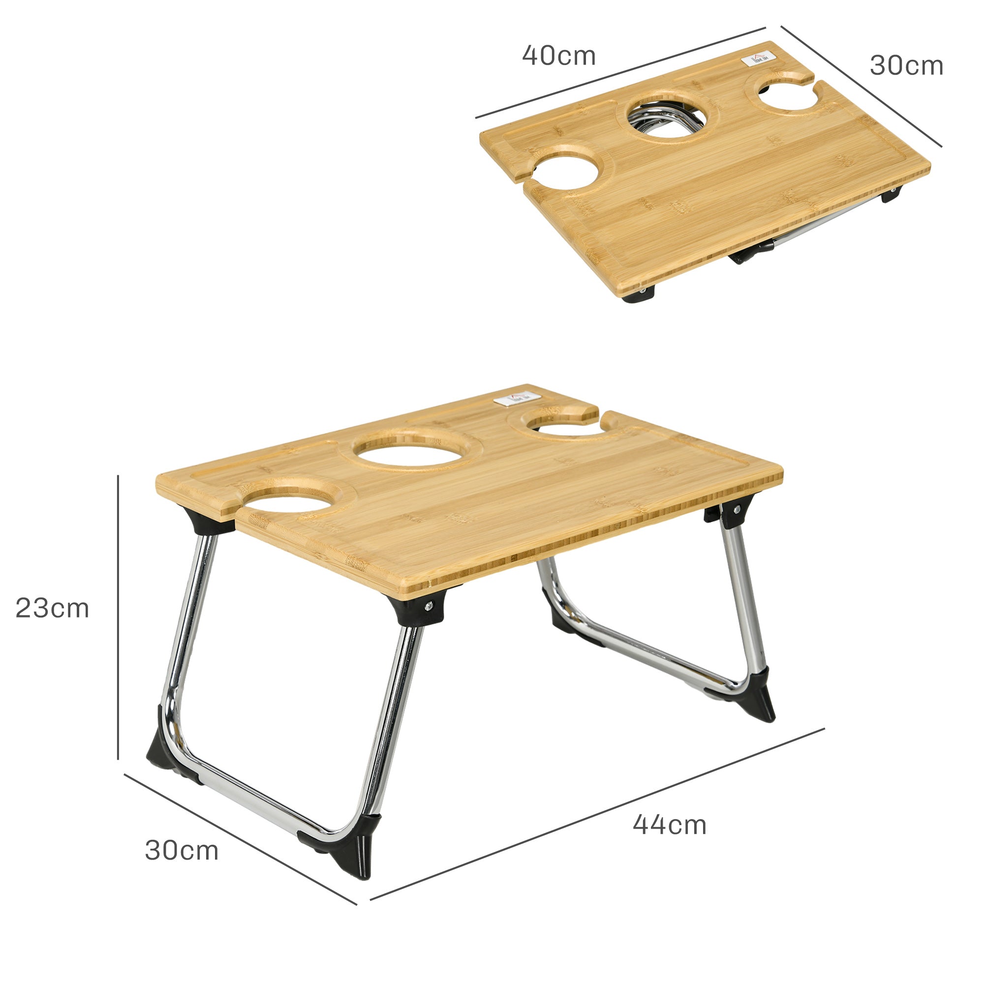 HOMCOM Portable Bamboo Top Wine and Glass Picnic Table - North Peak Garden Furniture