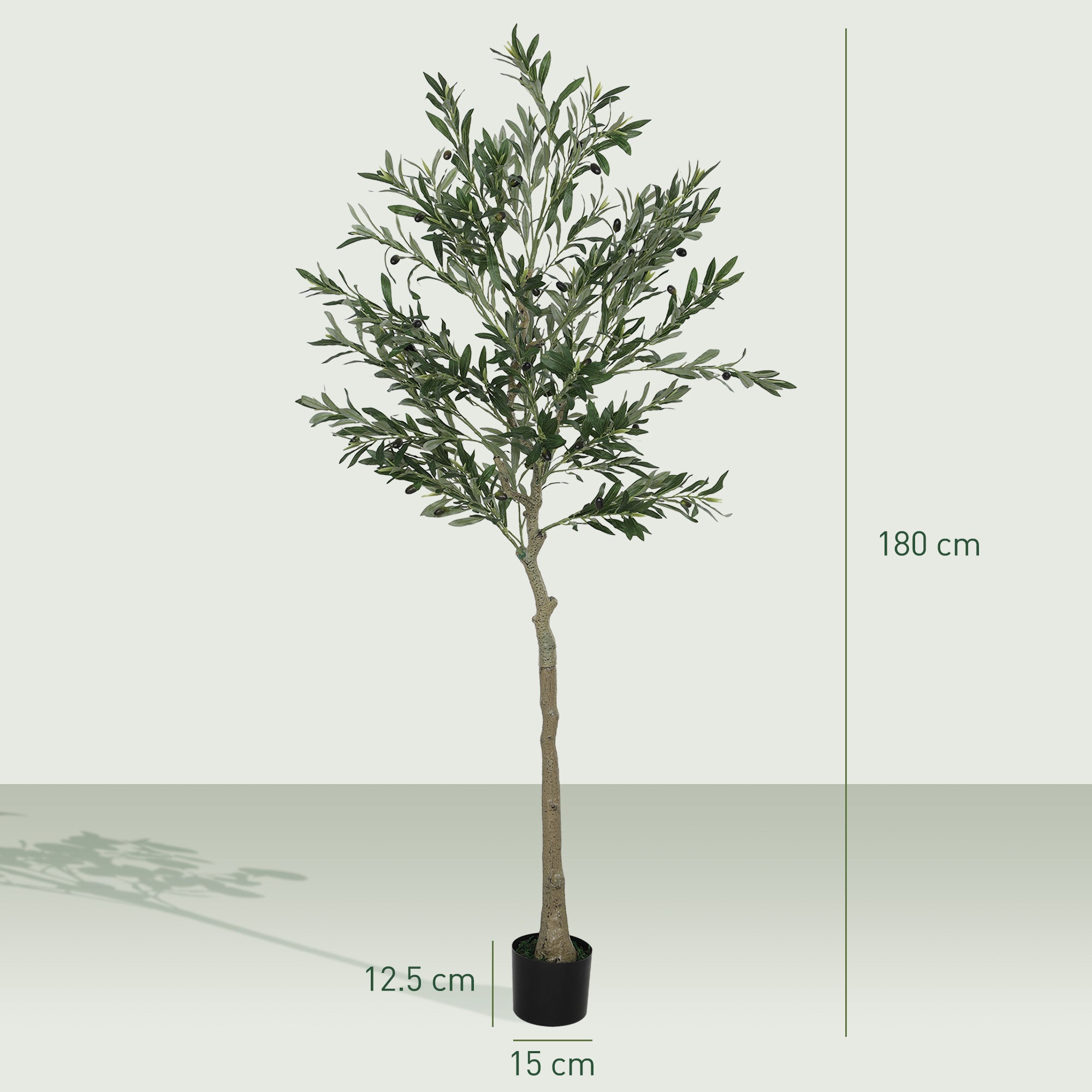 HOMCOM Set of 2 6ft/ 180cm Decorative Artificial Plant, Silk Olive Tree with 900 Leaves and 40 Olive Fruits in Pot, Fake Plant for Home, Office, Living Room, Indoor Decor - North Peak Garden Furniture