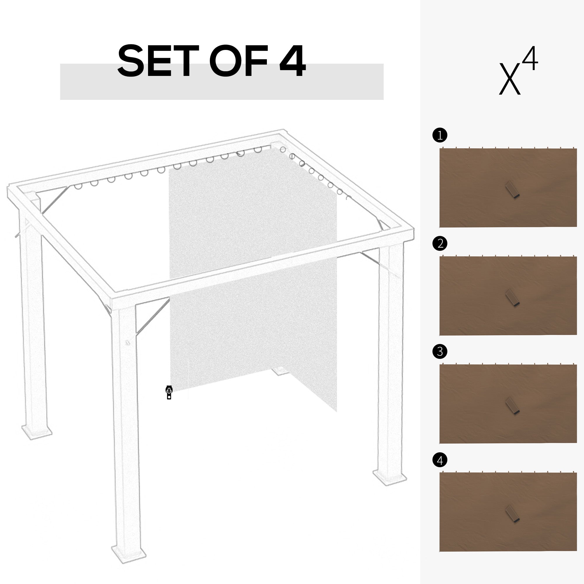 Outsunny Set of Four 3 x 4m Gazebo Replacement Walls - Dark Brown - North Peak Garden Furniture