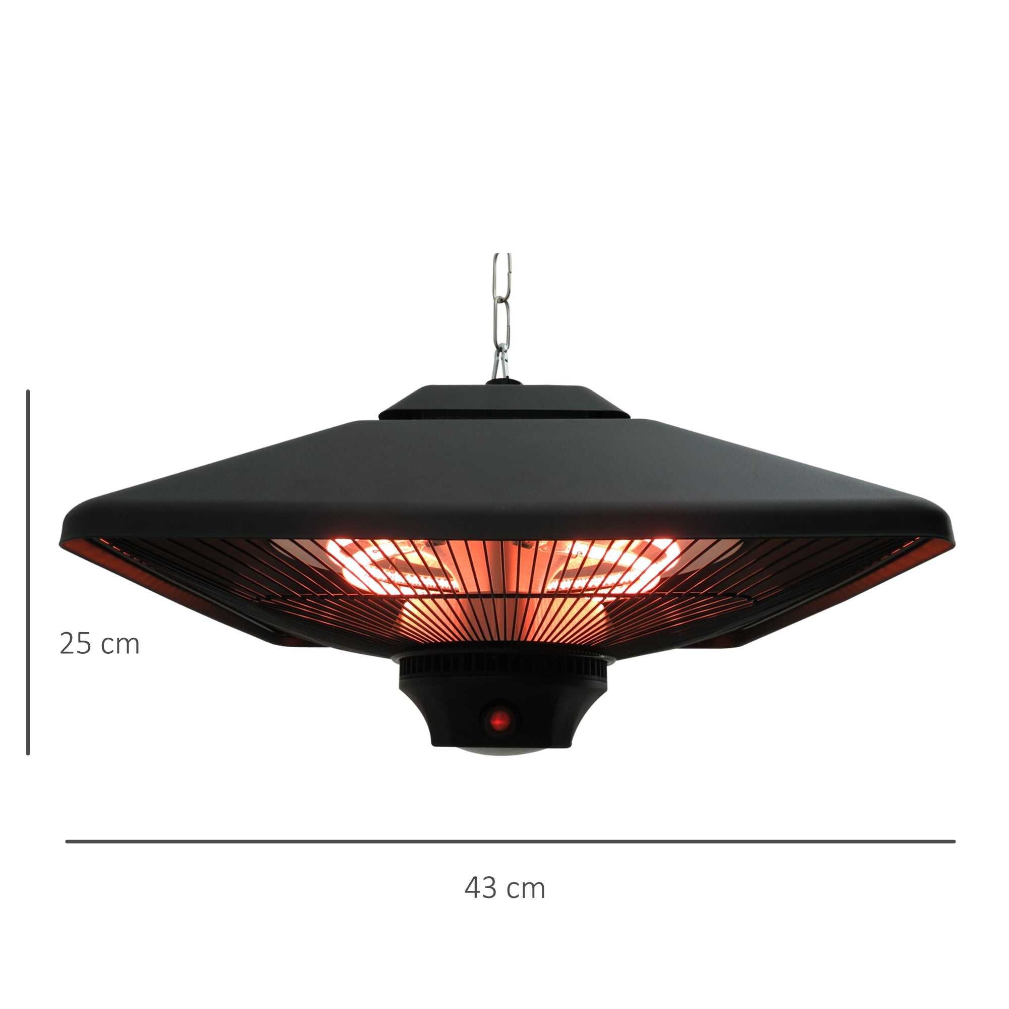 Outsunny Hanging Electric Patio Heater with 2 Power Settings, 1000/2000W Waterproof Ceiling Mounted Aluminium Halogen Infrared Outdoor Heater Warmer with LED Light and Remote Control, Black - North Peak Garden Furniture