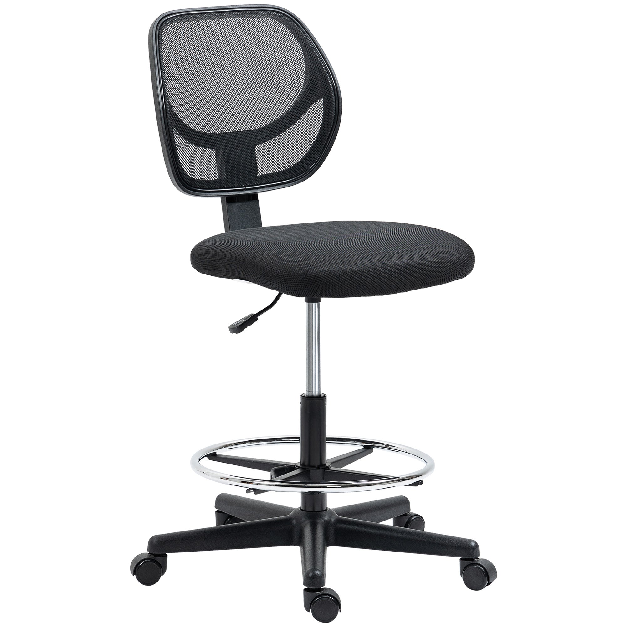 Vinsetto Ergonomic Mesh Standing Desk Chair with Adjustable Footrest Ring and Seat Height Black - North Peak Garden Furniture