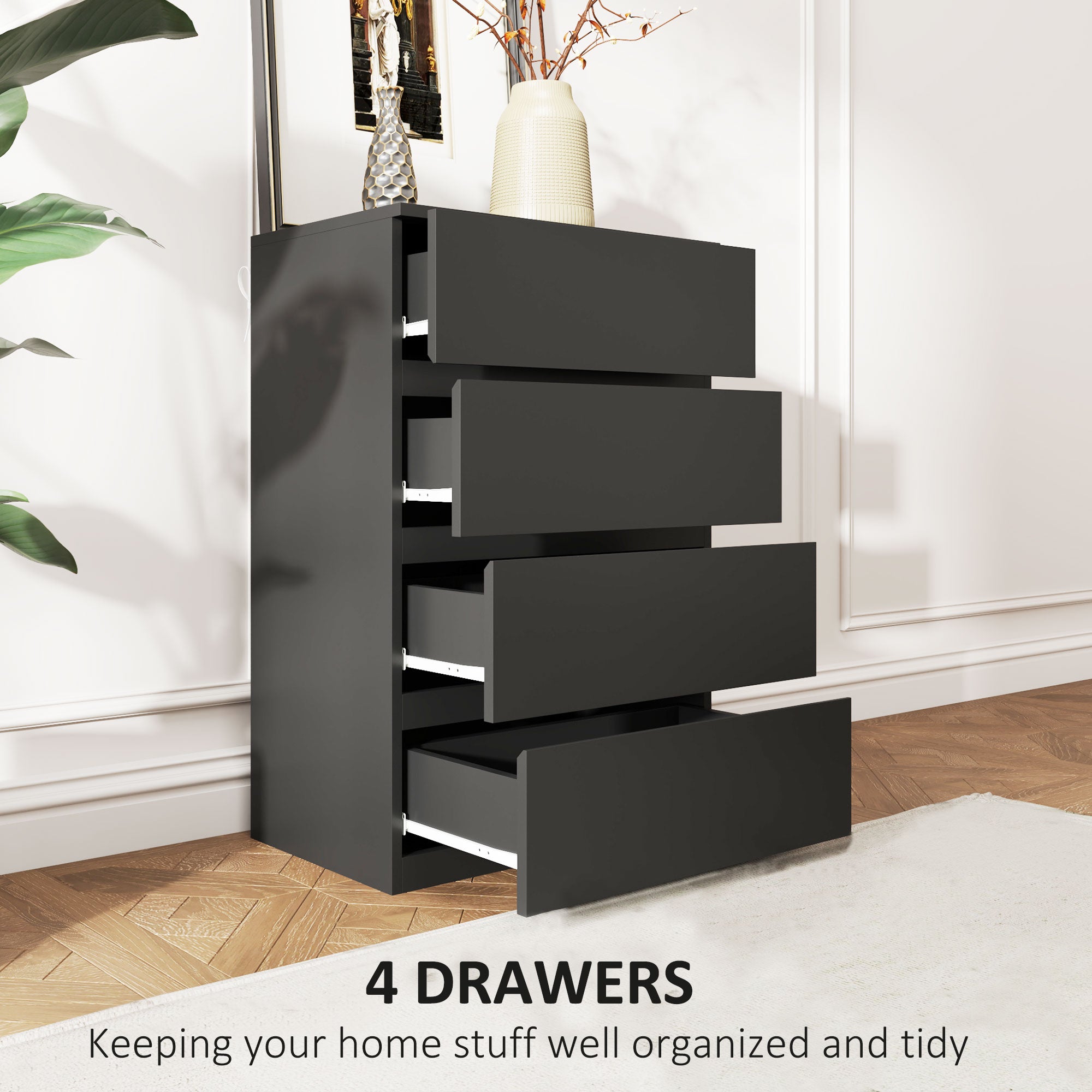 HOMCOM Chest of Drawers, 4-Drawer Storage Cabinets, Modern Dresser, Storage Drawer Unit for Bedroom - North Peak Garden Furniture