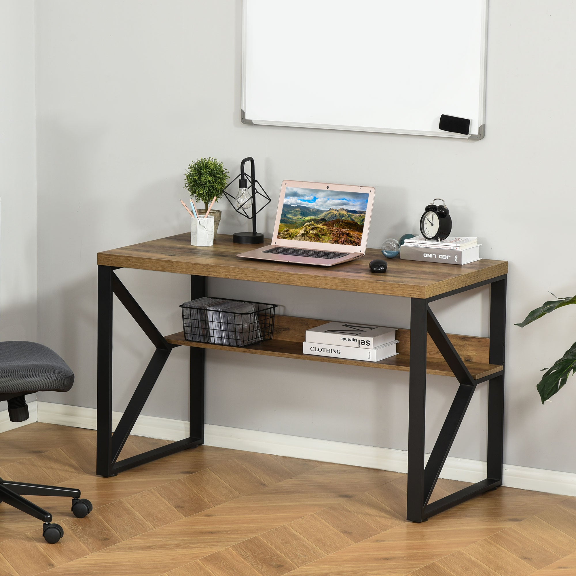 HOMCOM Computer Desk Writing Desk Home Office PC Laptop Workstation with Storage Shelf 120 x 60 x 76cm Black Brown Wood Effect