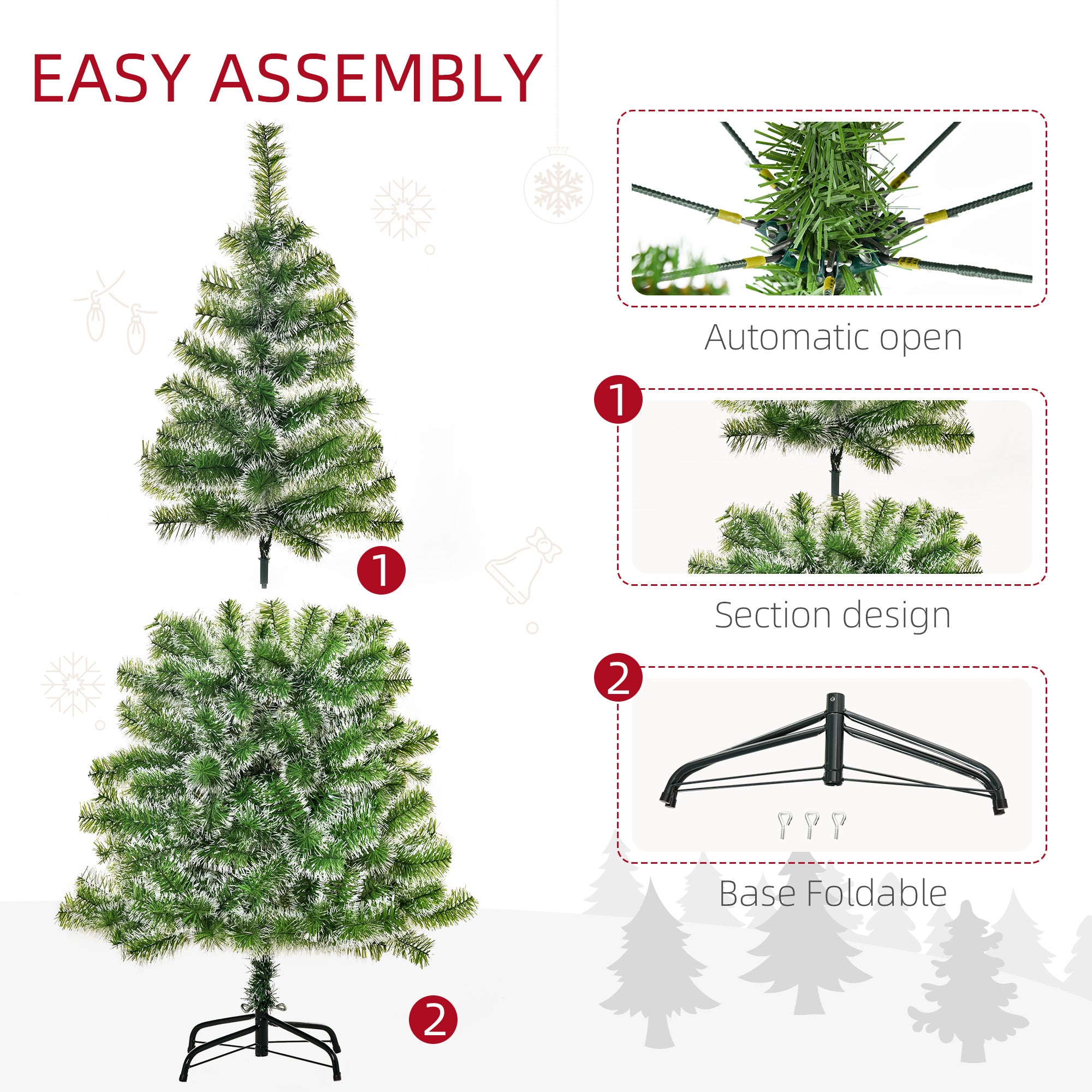 HOMCOM 5FT Indoor Christmas Tree Artificial Decoration Xmas Gift with Metal Stand Branch Tips - North Peak Garden Furniture