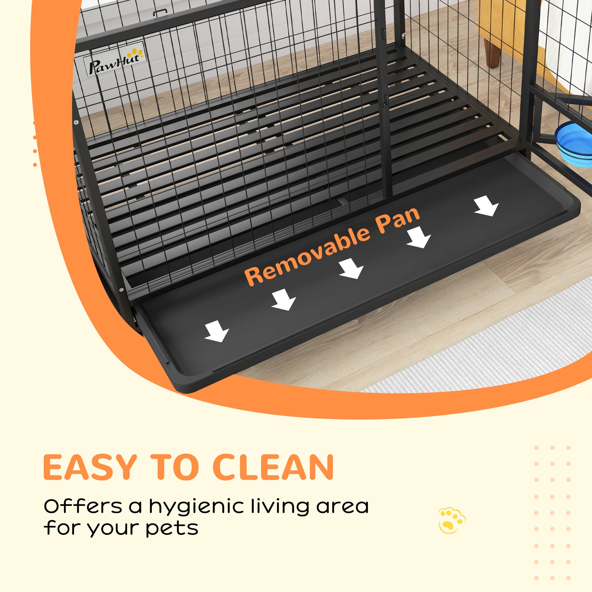 PawHut Heavy Duty Dog Crate on Wheels w/ Bowl Holder, Removable Tray, Openable Top, Detachable Door, for L, XL Dogs - North Peak Garden Furniture