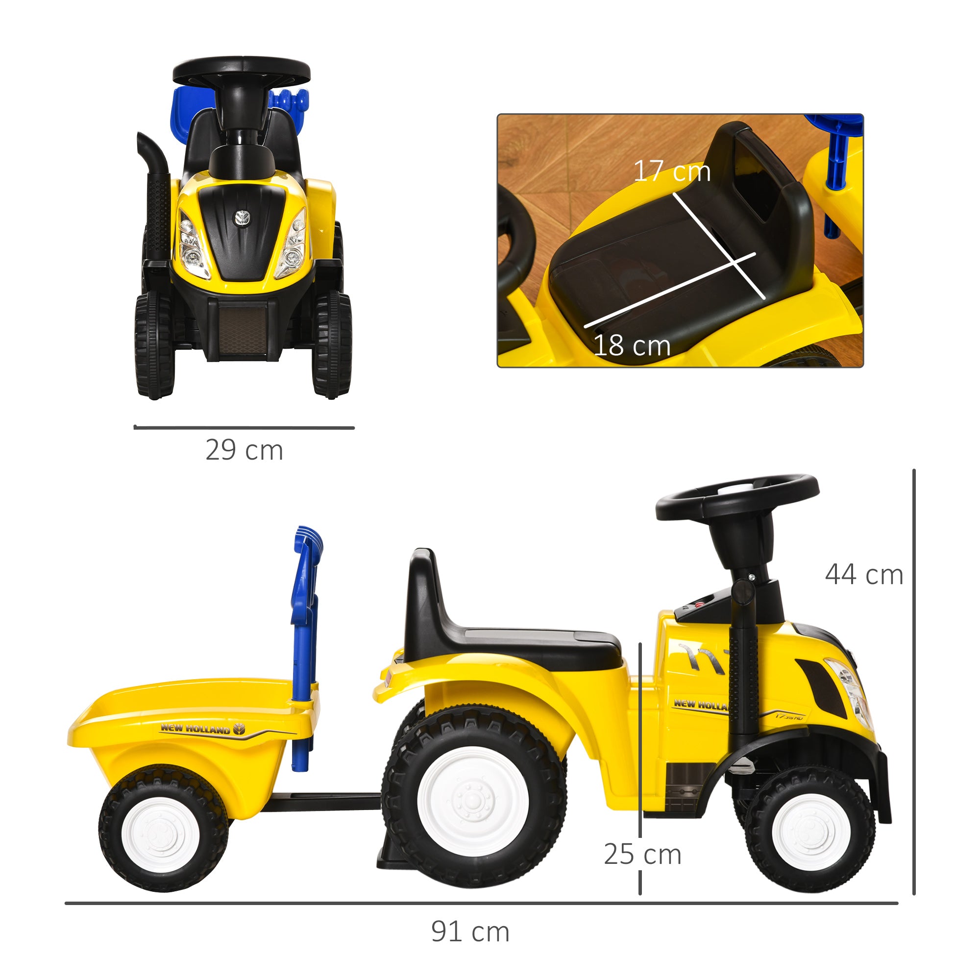 HOMCOM Ride On Tractor Toddler Walker Foot To Floor Slider w/ Horn Storage Steering Wheel for 1-3 Years Old Yellow - North Peak Garden Furniture