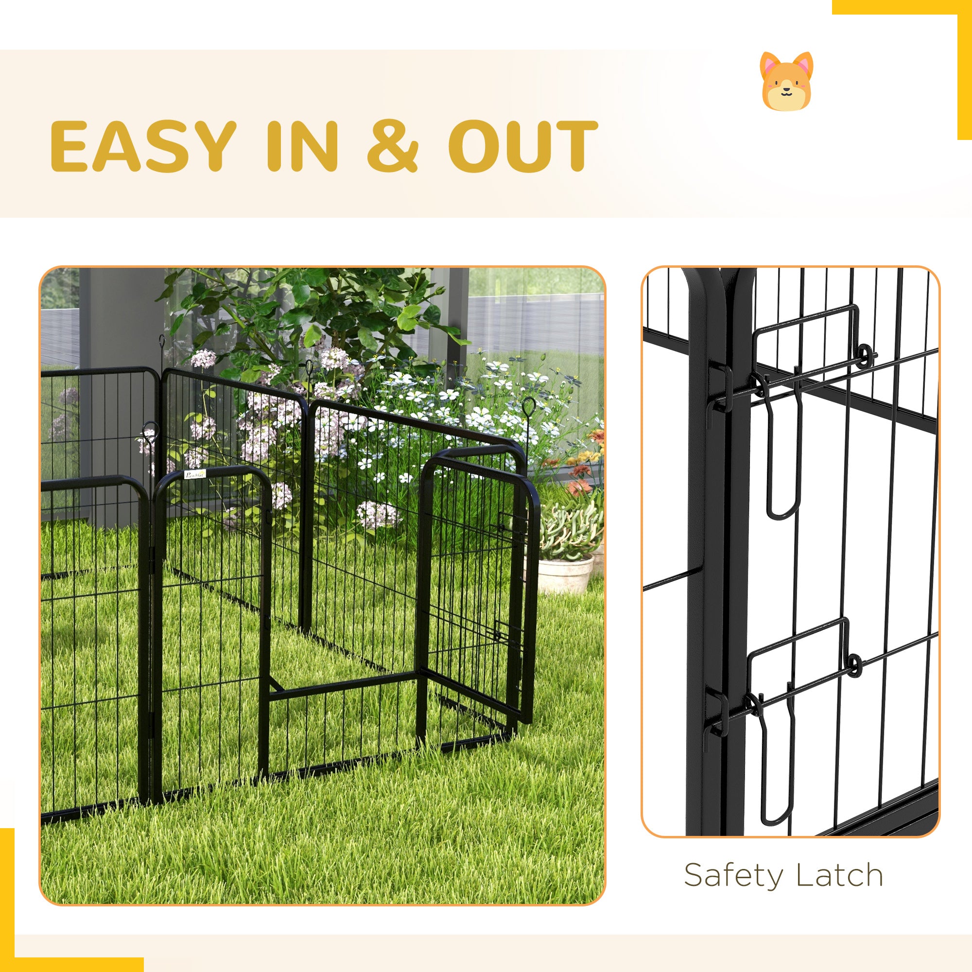 PawHut Steel 8 Panel Dog pen Pet Puppy PlayPen Black - North Peak Garden Furniture