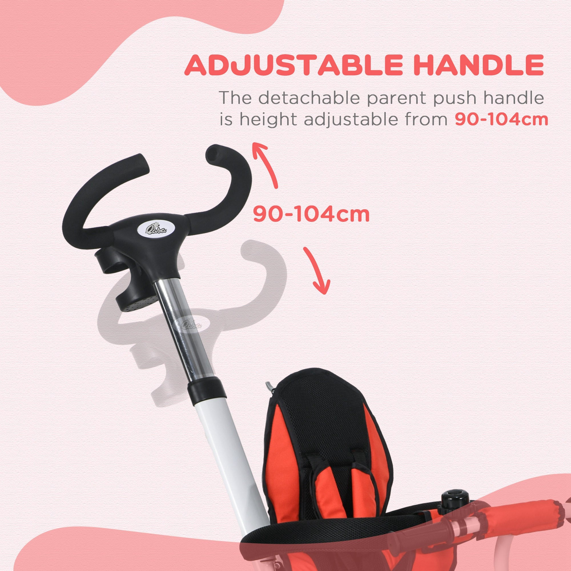 HOMCOM Metal Frame 6 in 1 Baby Push Tricycle with Parent Handle for 1-5 Years Old, Red - North Peak Garden Furniture