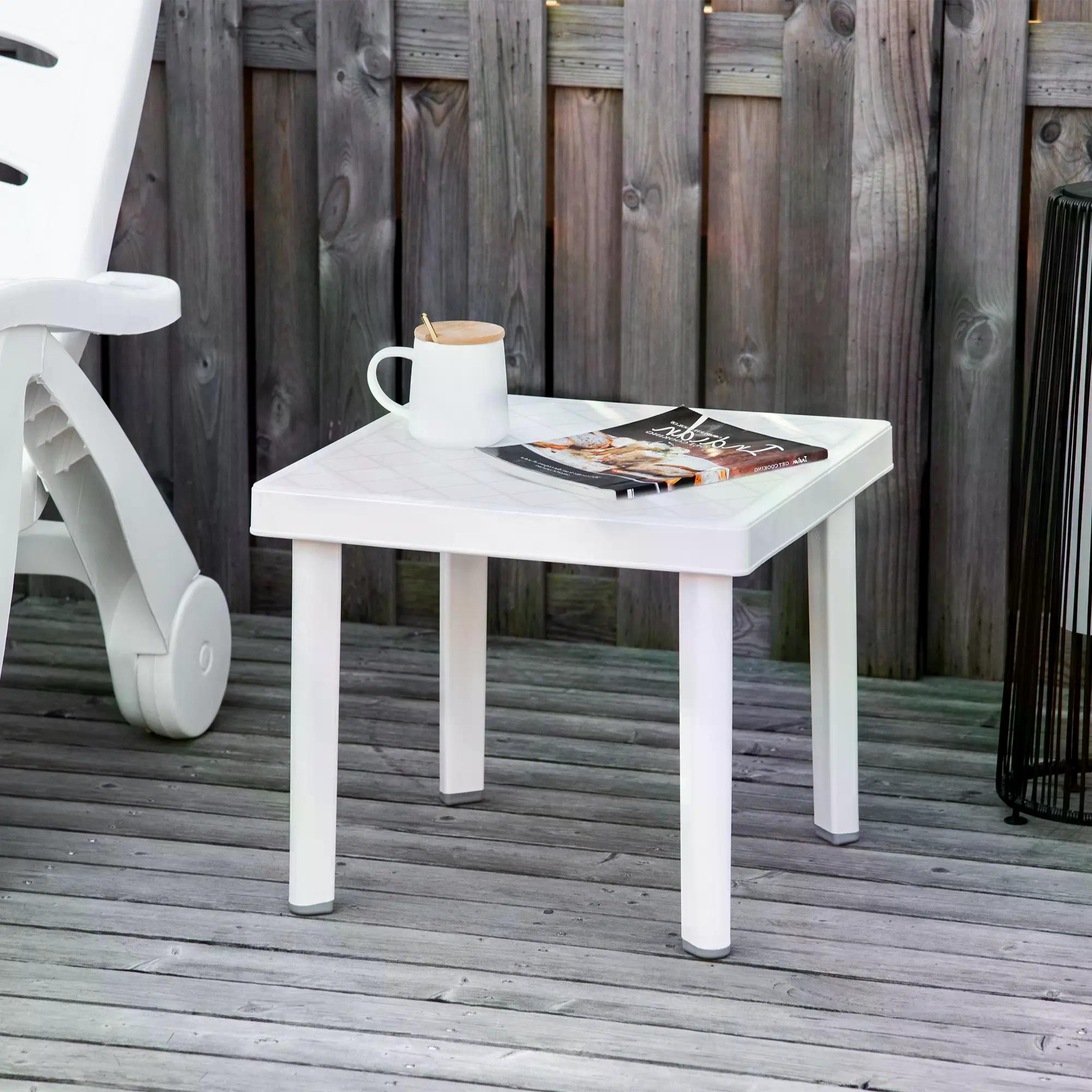 Outsunny Garden Side Table Plastic Outdoor Square Coffee End Table for Drink Snack, White