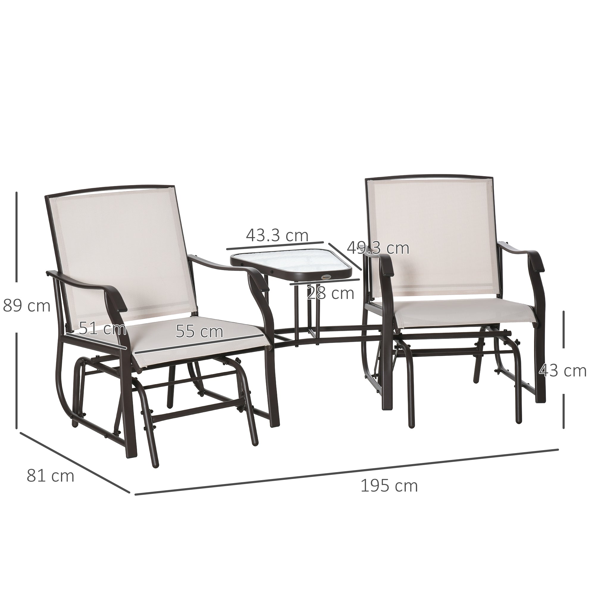 Outsunny Gliding Jack and Jill Seat, with Glass-Top Table - Brown/Beige - North Peak Garden Furniture