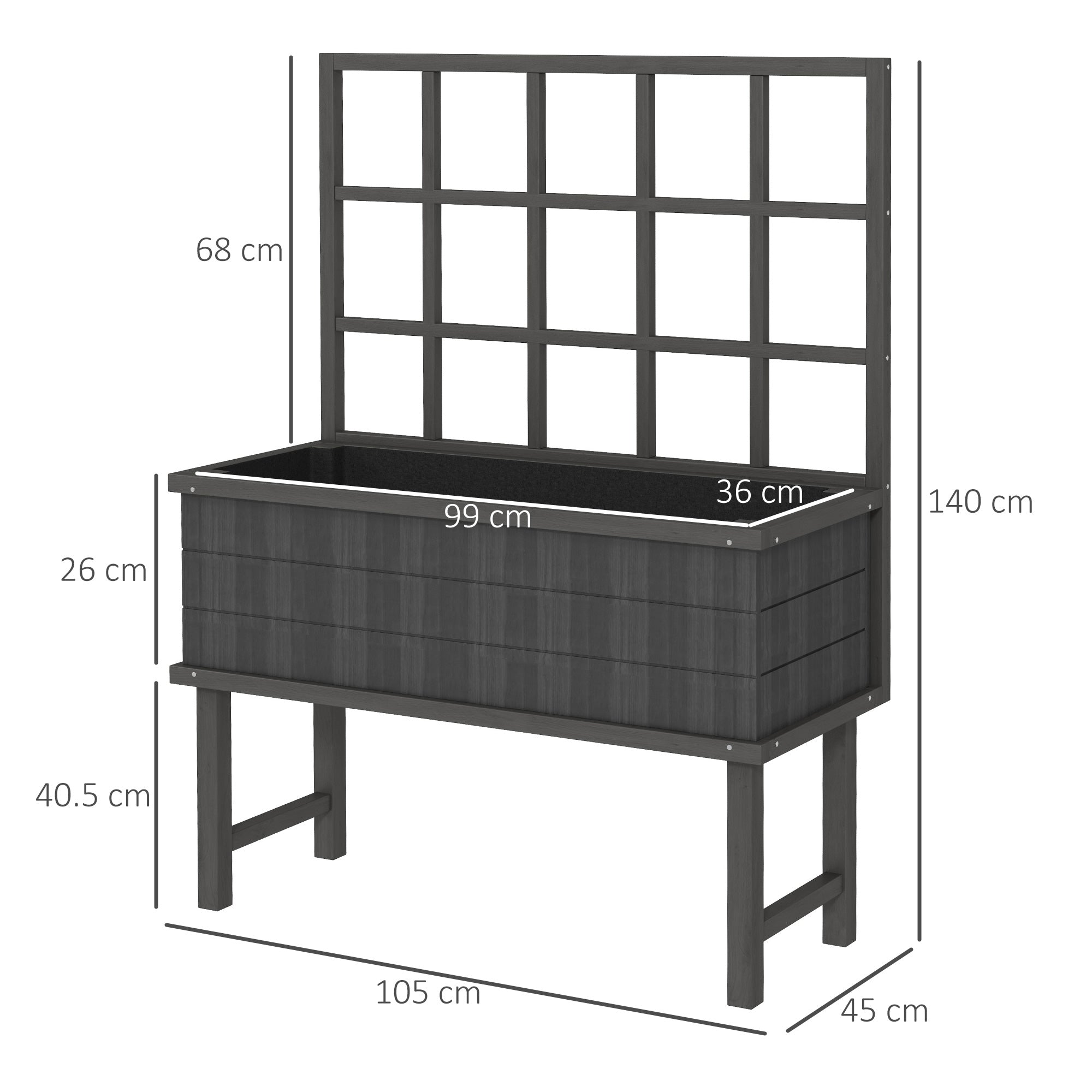 Outsunny 45 x 105cm Wooden Garden Planter, with Trellis - Grey - North Peak Garden Furniture