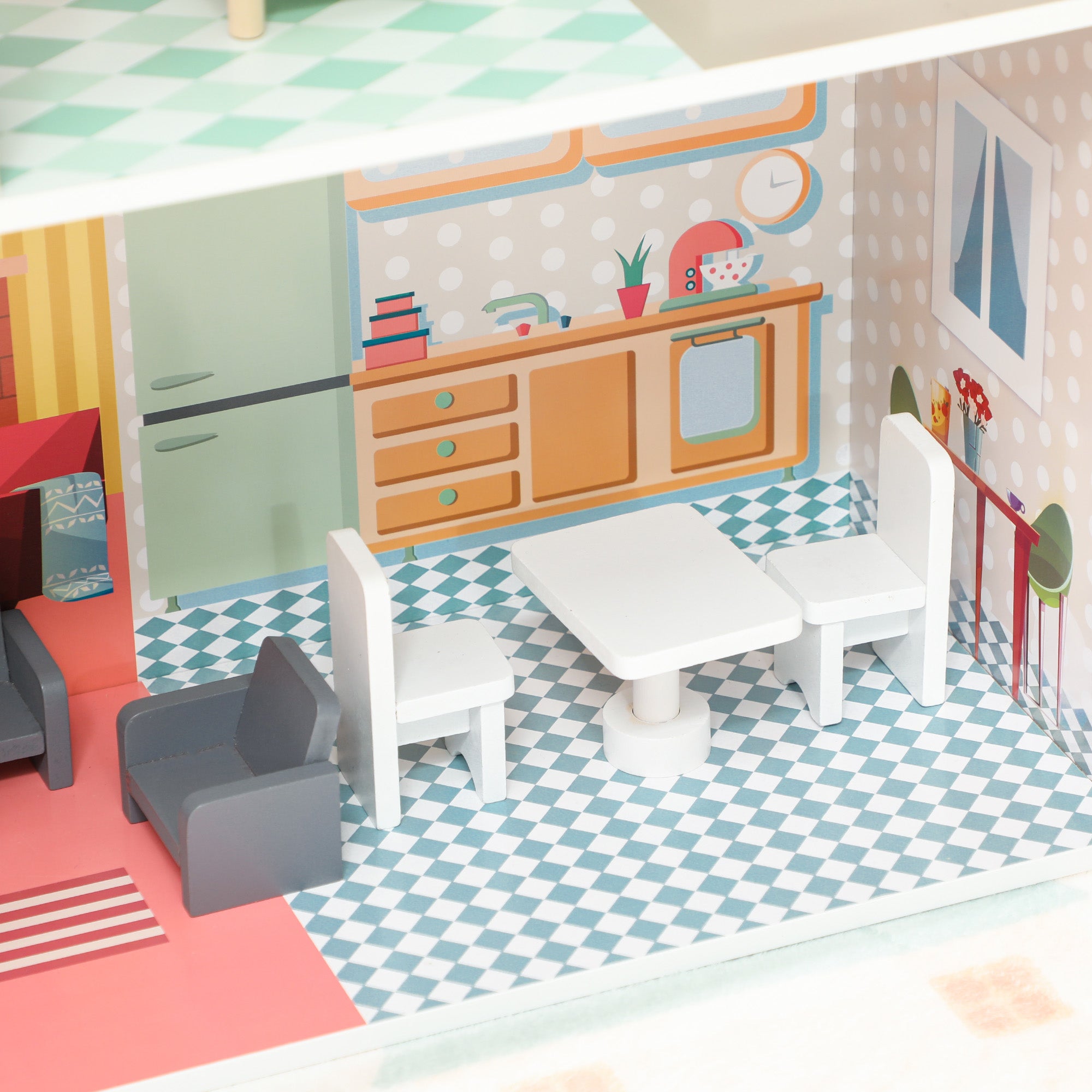 AIYAPLAY 2 Storey Dolls House with 13 Pieces Furniture, Play Set with Balcony, Gift for 3-6 Years Old - North Peak Garden Furniture