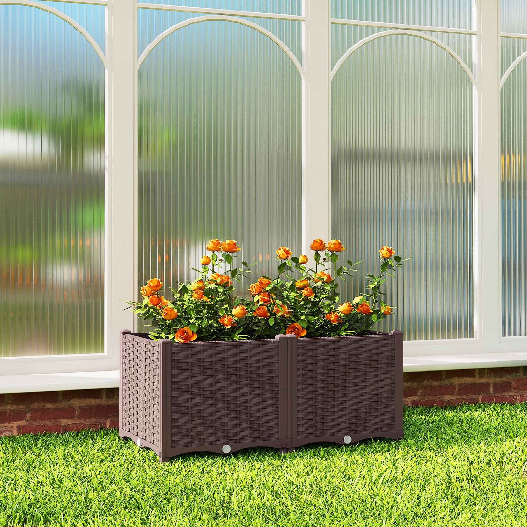 Outsunny Plastic Raised Garden Bed with Legs, Self Watering Elevated Planter Boxes with Drainage Holes and Plugs