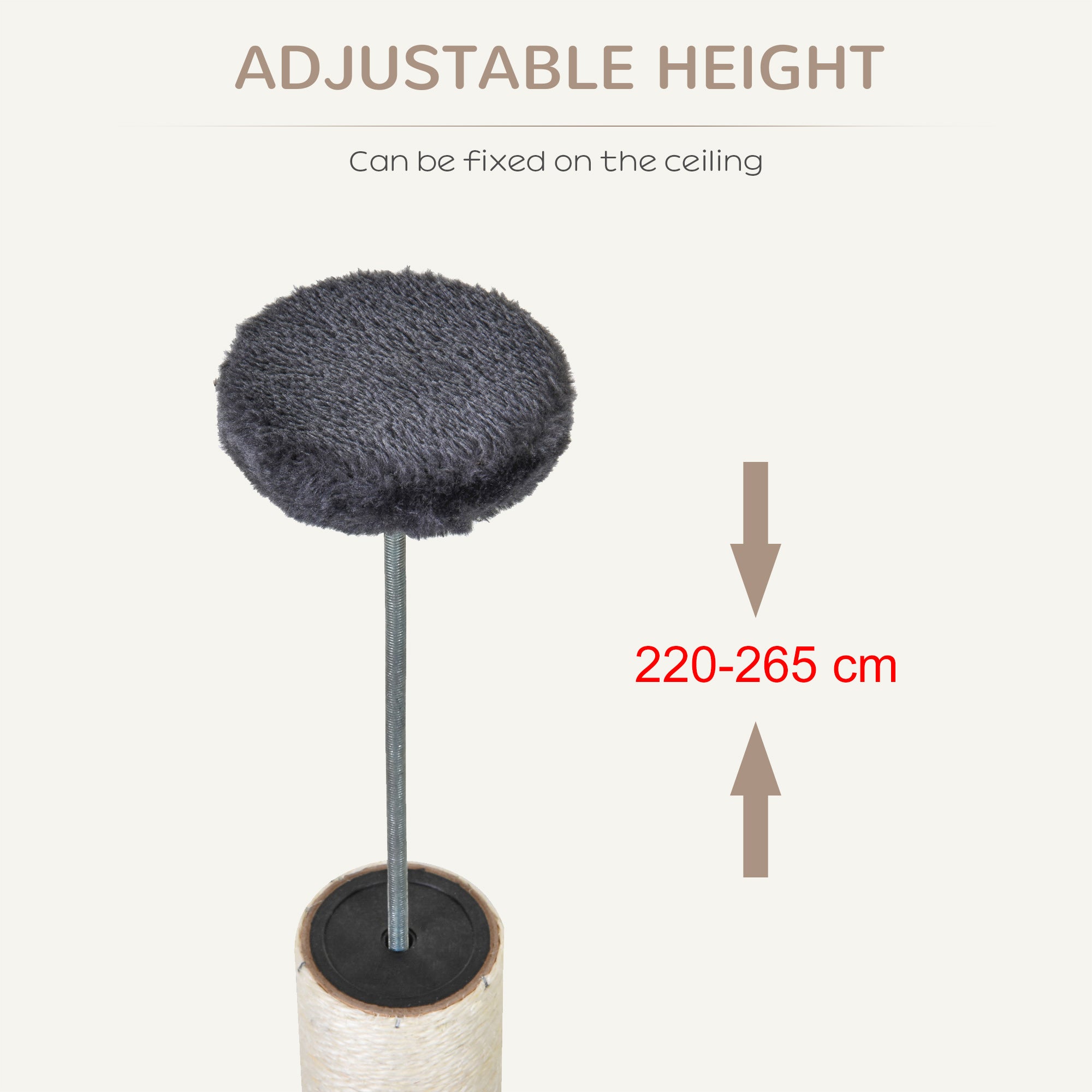 PawHut Floor to Ceiling Cat Tree for Indoor Cats Play Tower Climbing Activity Center Scratching Post Platforms Condo Adjustable Height 220-265cm Dark Grey