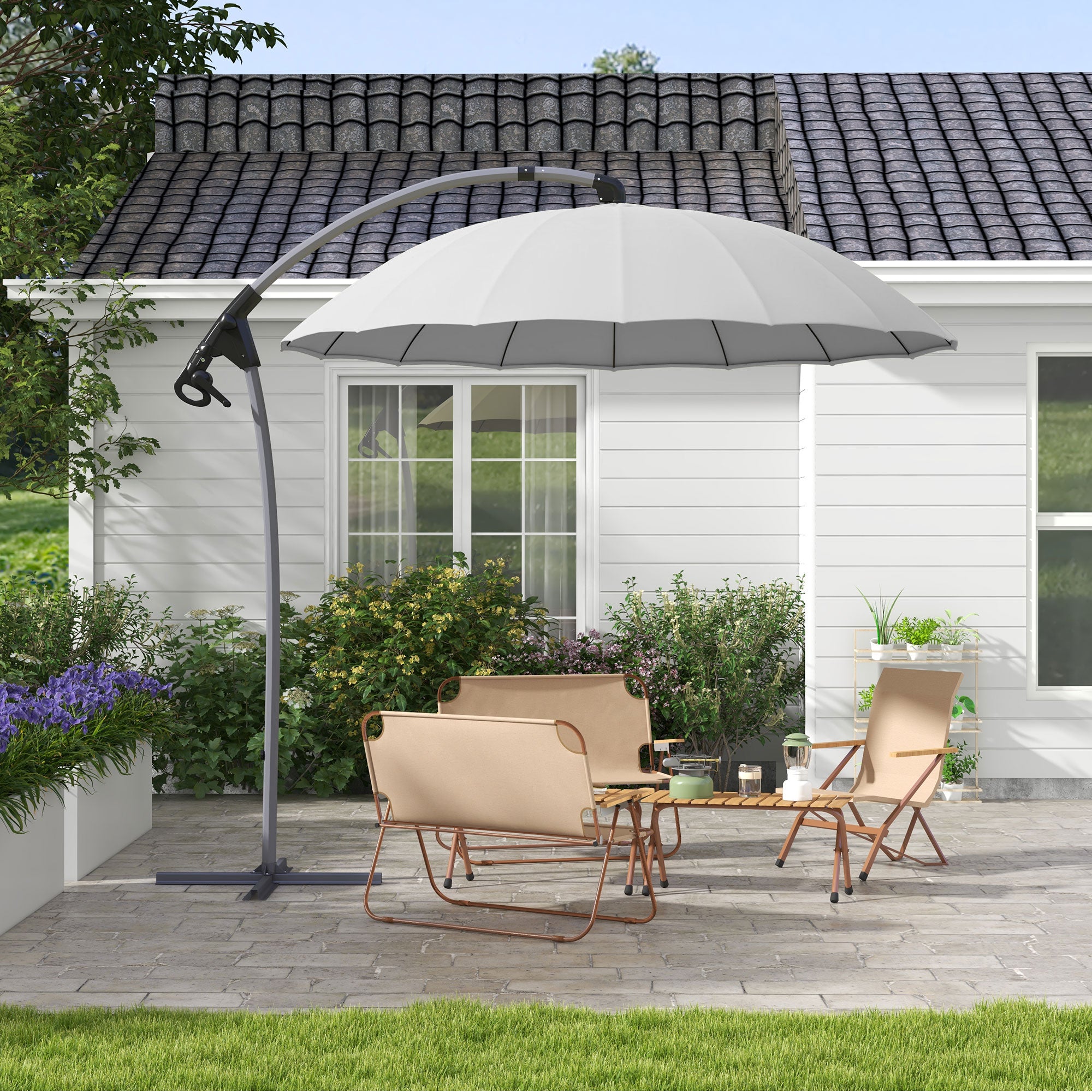 Outsunny 2.7m Cantilever Parasol, with Cross Base - Grey - North Peak Garden Furniture