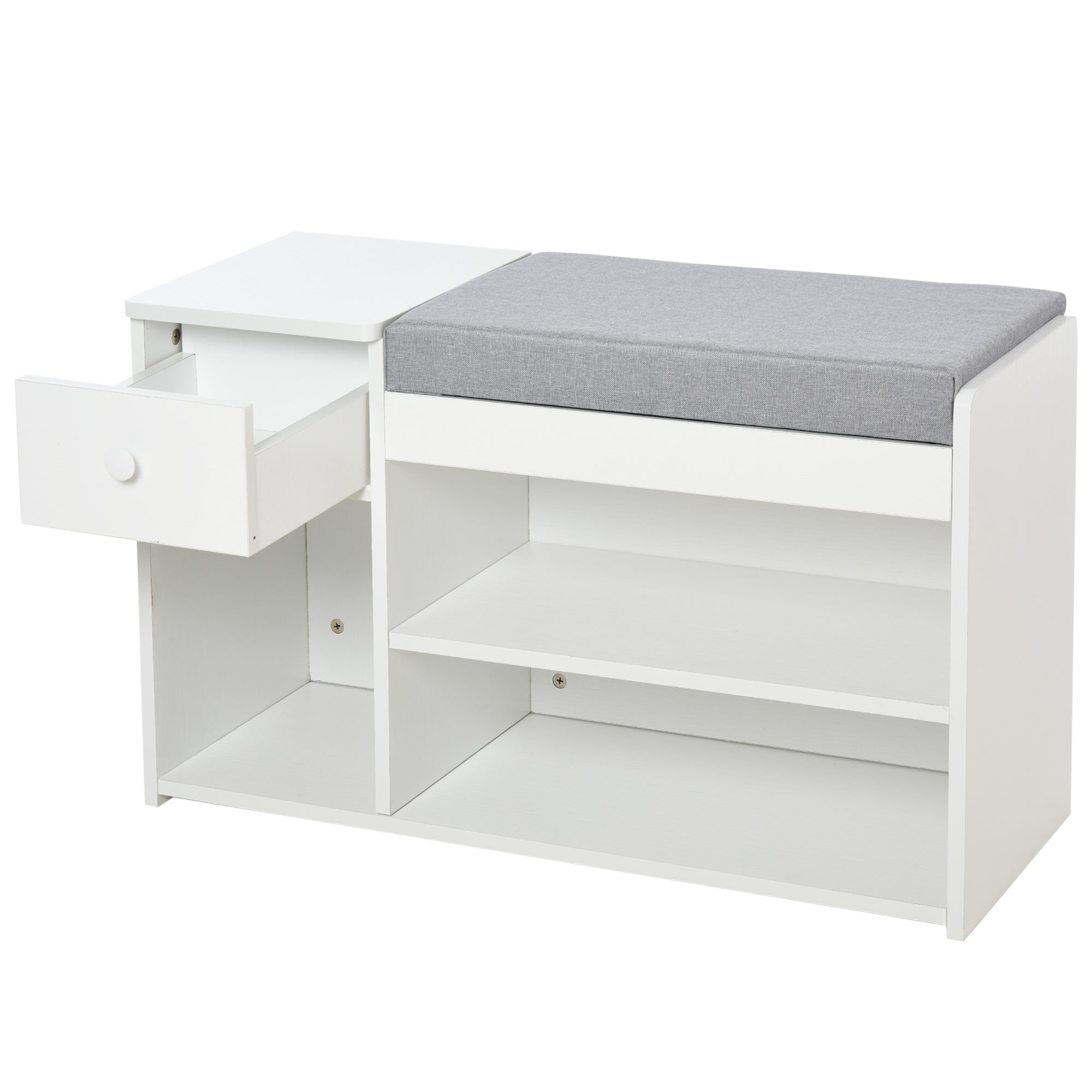 HOMCOM Multi-Storage Shoe Bench w/ Drawer 3 Compartments Cushioned Home Organisation Furniture Tidy Boots Hallway Entryway White - North Peak Garden Furniture