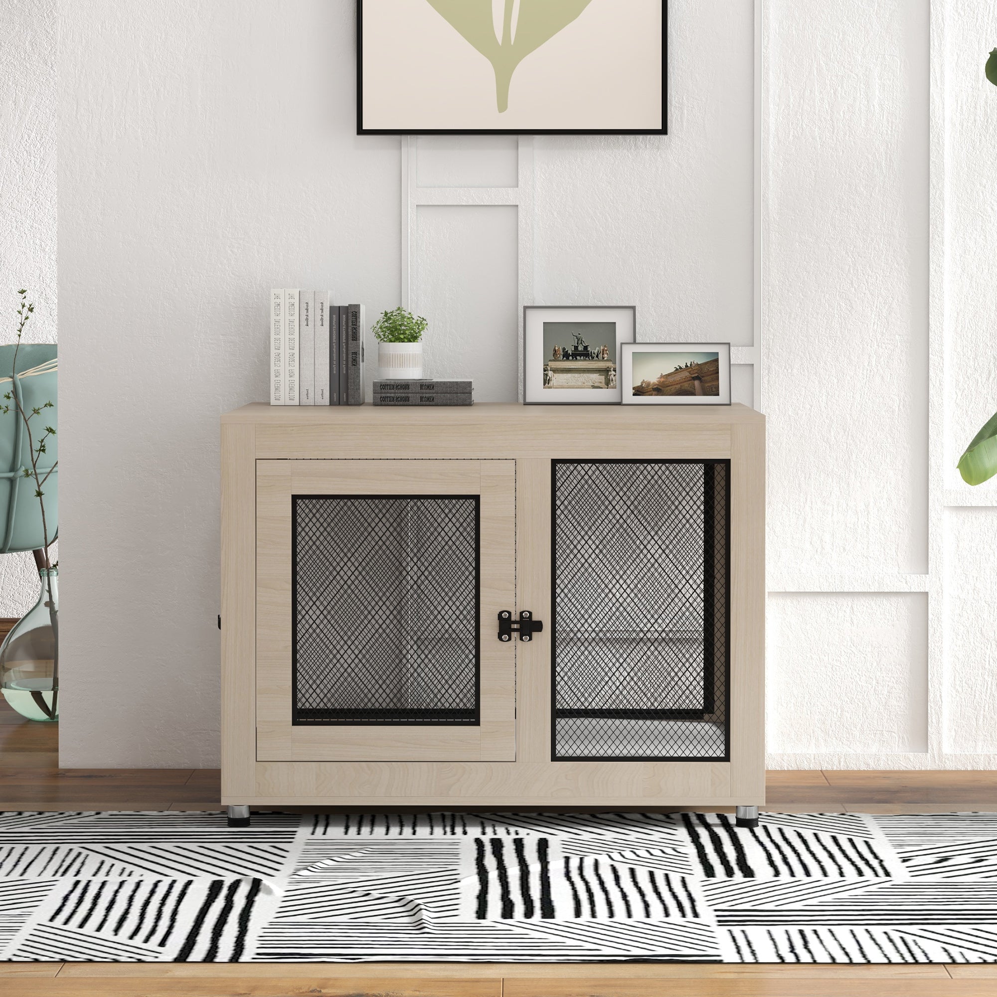 PawHut 2-in-1 Dog Cage & Side Table, with Two Doors, Cushion, for Large Dogs - North Peak Garden Furniture