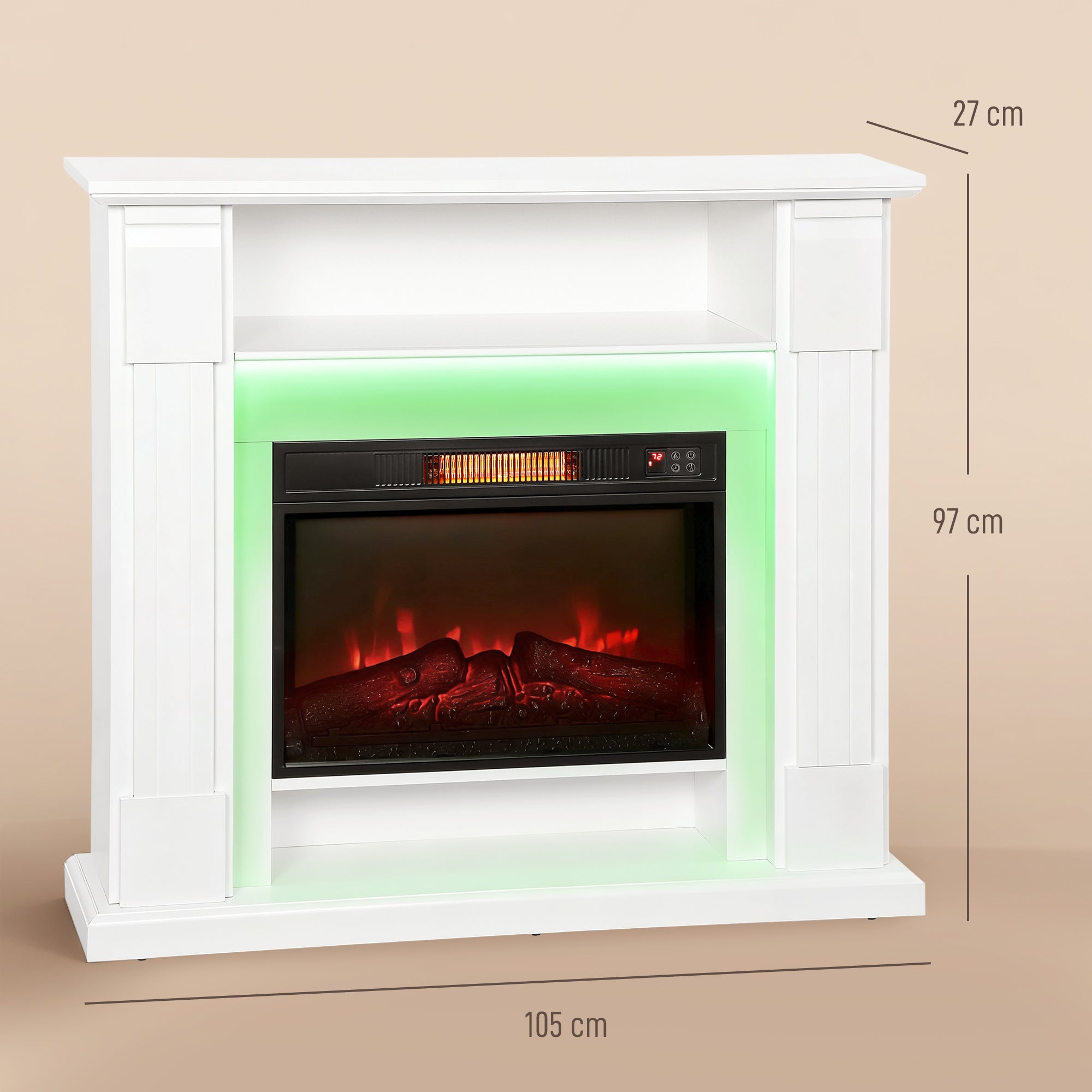 HOMCOM 6142 BTU Electric Fireplace and LED Mantel, 17-27°C - White