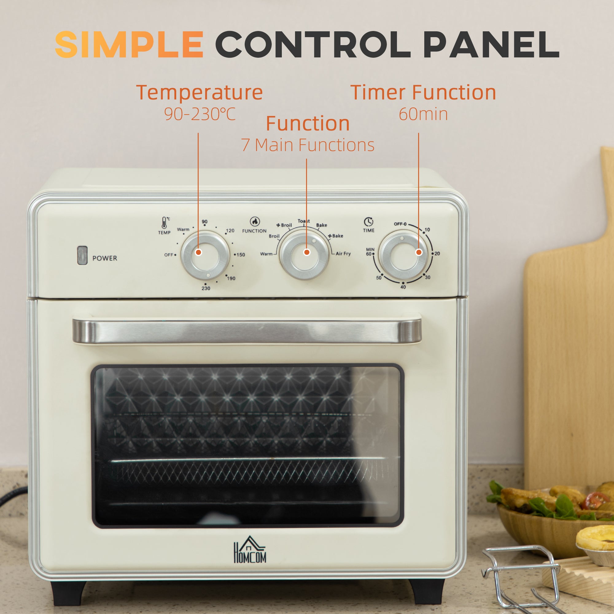 HOMCOM 20L 90-230℃ Mini Electric Oven - Cream - North Peak Garden Furniture