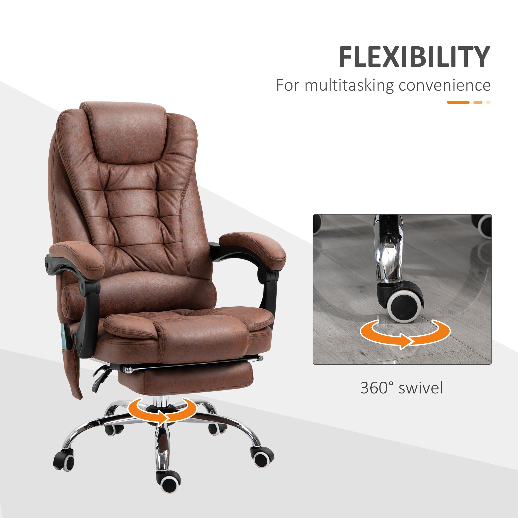 Vinsetto Heated 6 Points Vibration Massage Executive Office Chair Adjustable Swivel Ergonomic High Back Desk Chair Recliner with Footrest Brown - North Peak Garden Furniture
